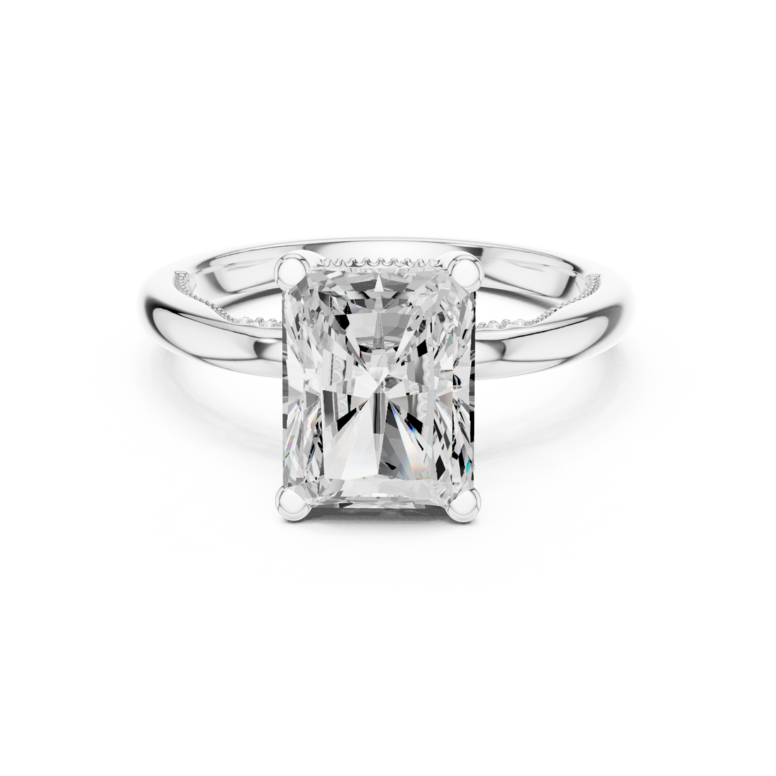 Radiant Cut Engagement Ring with Twisted Split Shank and Hidden Halo