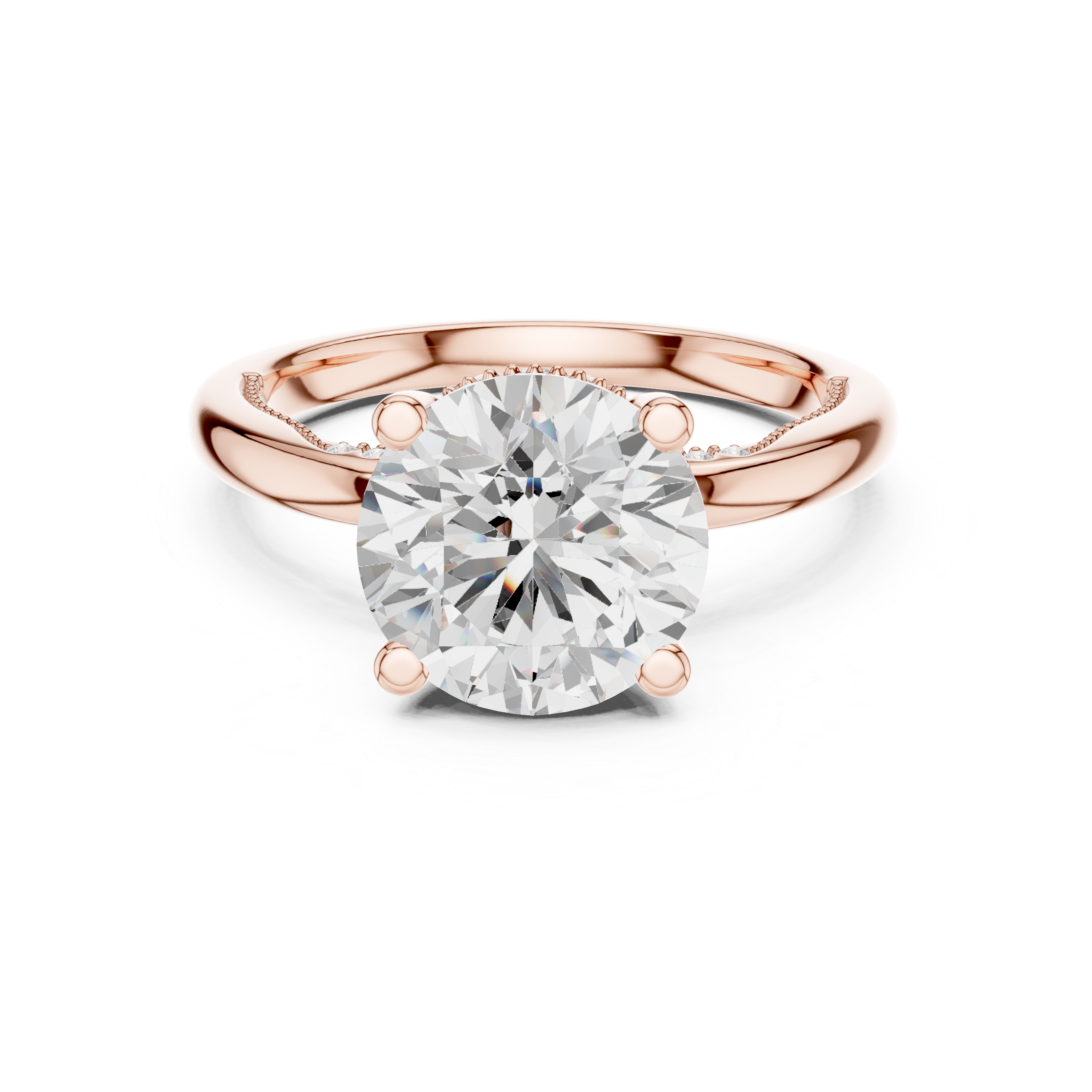 Round Cut Engagement Ring with Twisted Split Shank and Hidden Halo