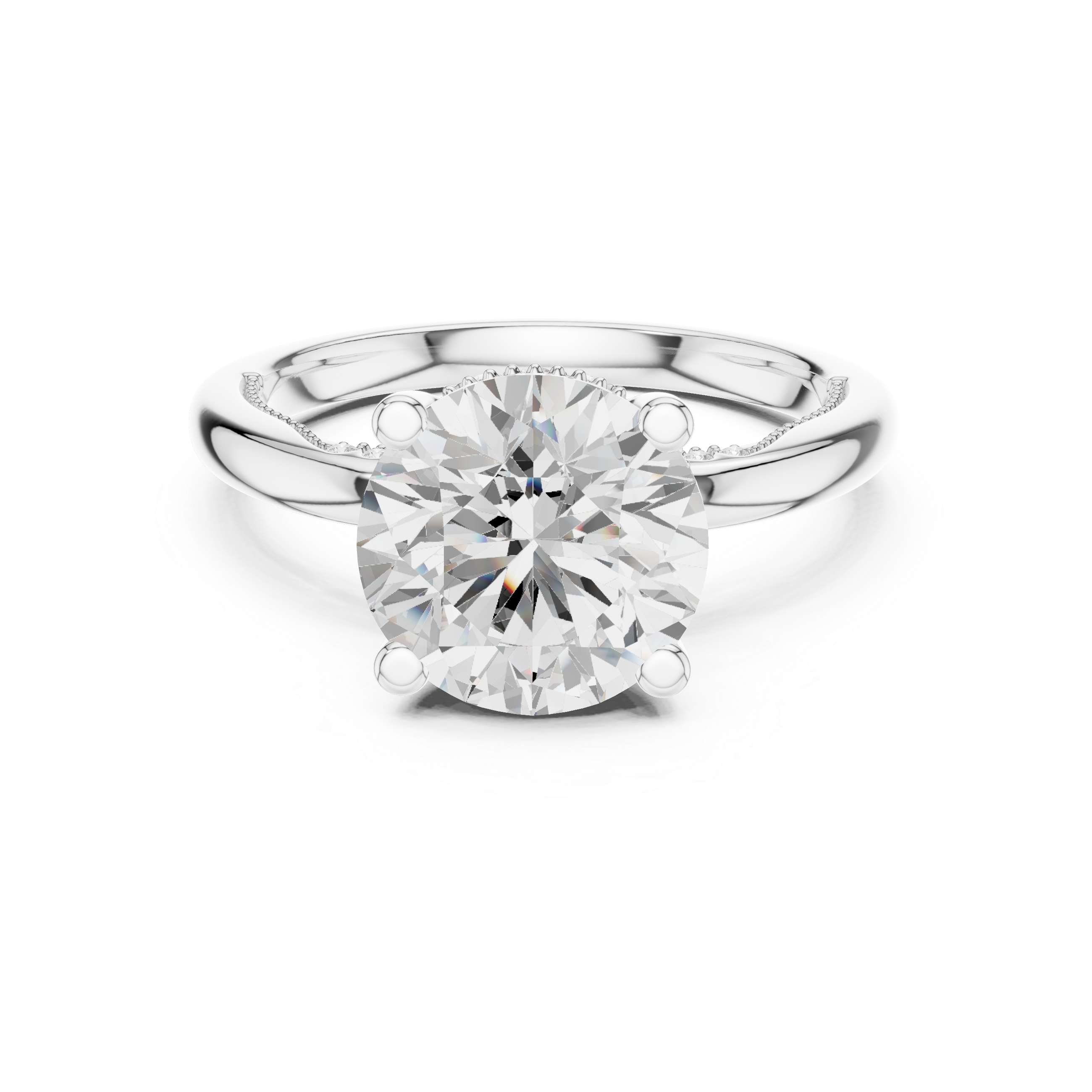 Round Cut Engagement Ring with Twisted Split Shank and Hidden Halo
