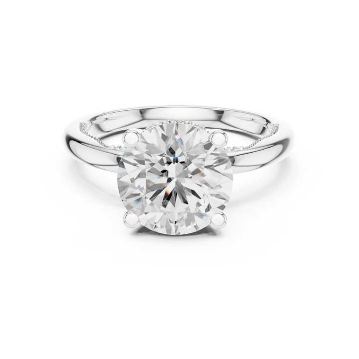 Round Cut Engagement Ring with Twisted Split Shank and Hidden Halo