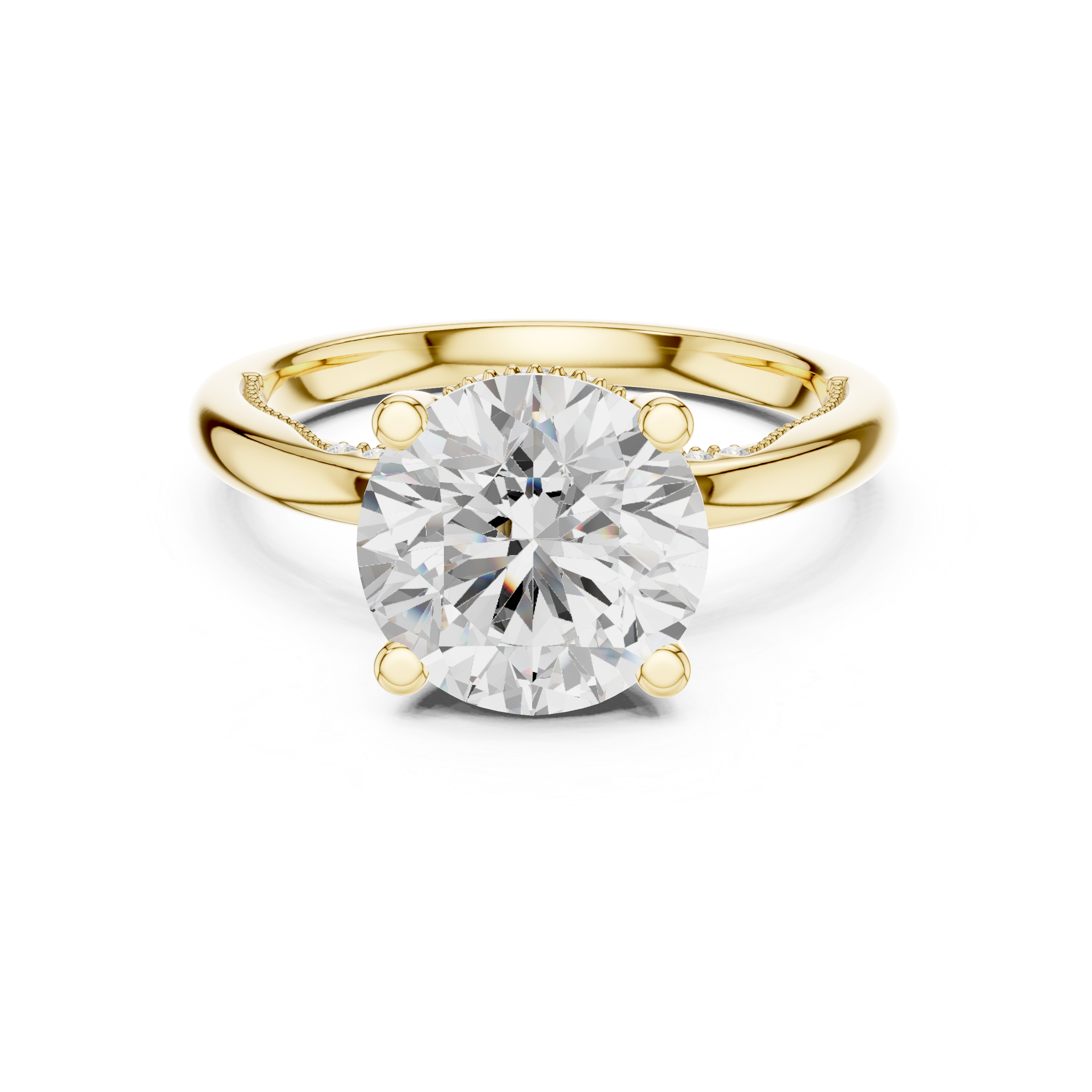 Round Cut Engagement Ring with Twisted Split Shank and Hidden Halo