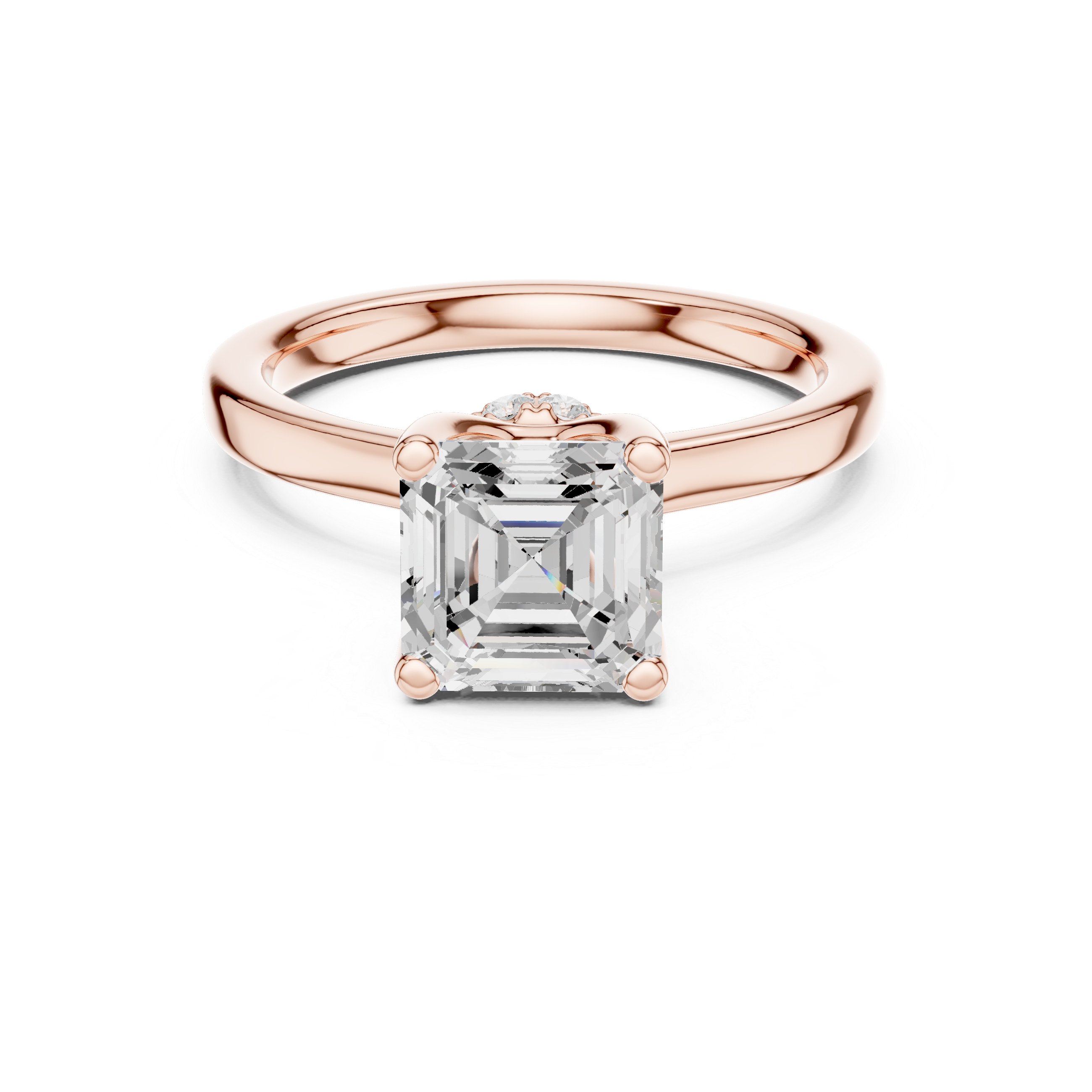 Asscher Cut Solitaire Engagement Ring with Hidden Halo and Cathedral Shank