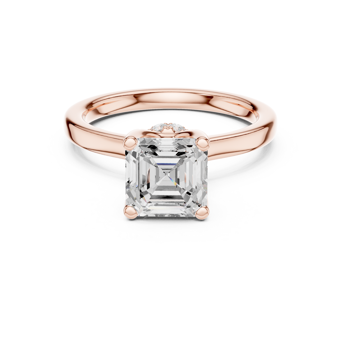 Asscher Cut Solitaire Engagement Ring with Hidden Halo and Cathedral Shank
