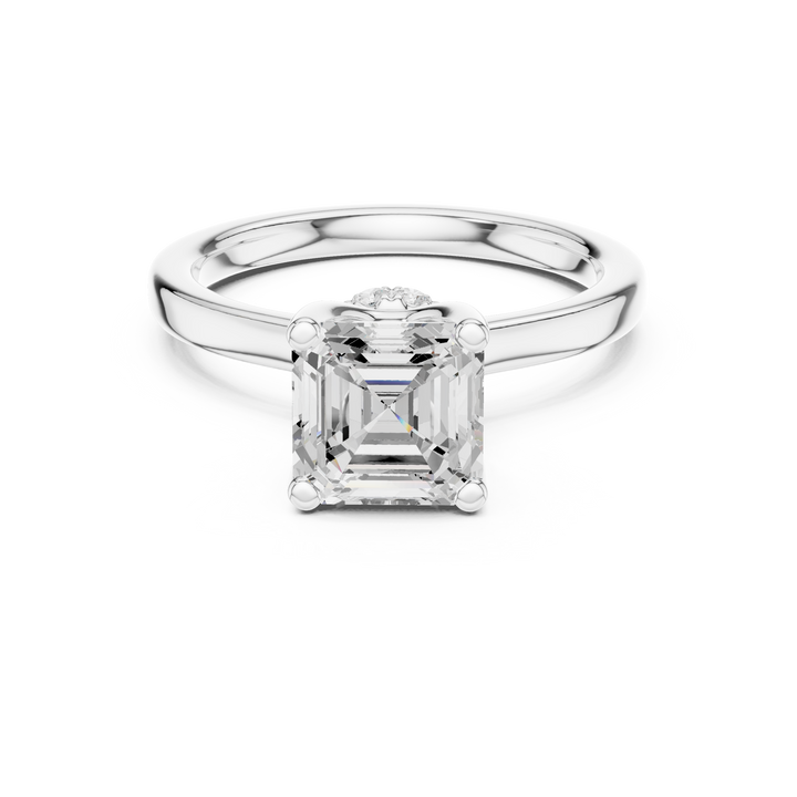 Asscher Cut Solitaire Engagement Ring with Hidden Halo and Cathedral Shank