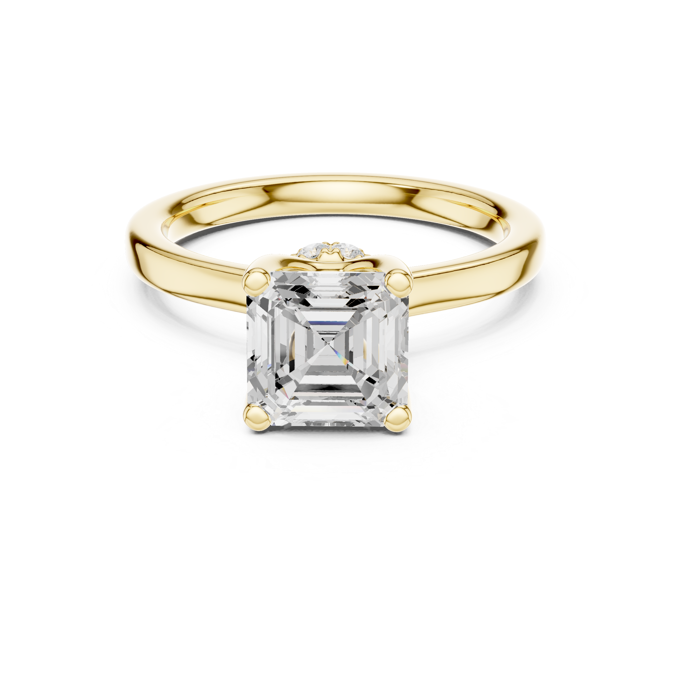 Asscher Cut Solitaire Engagement Ring with Hidden Halo and Cathedral Shank