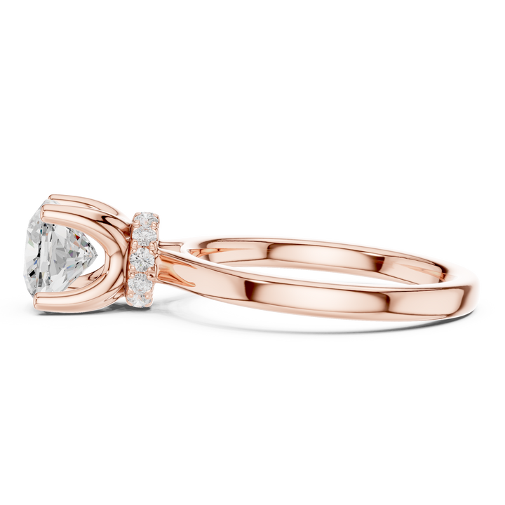 Cushion Cut Solitaire Engagement Ring with Hidden Halo and Cathedral Shank