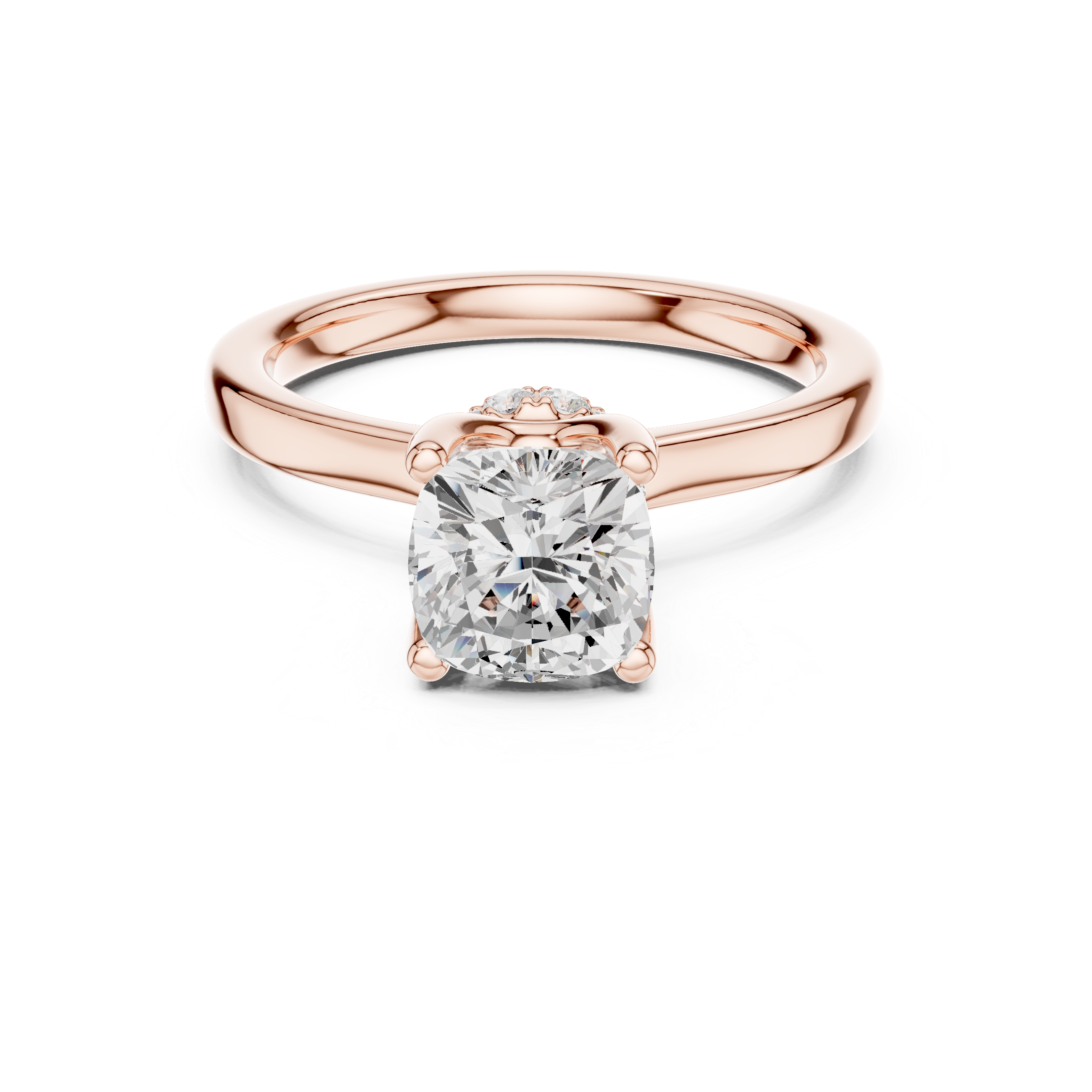 Cushion Cut Solitaire Engagement Ring with Hidden Halo and Cathedral Shank