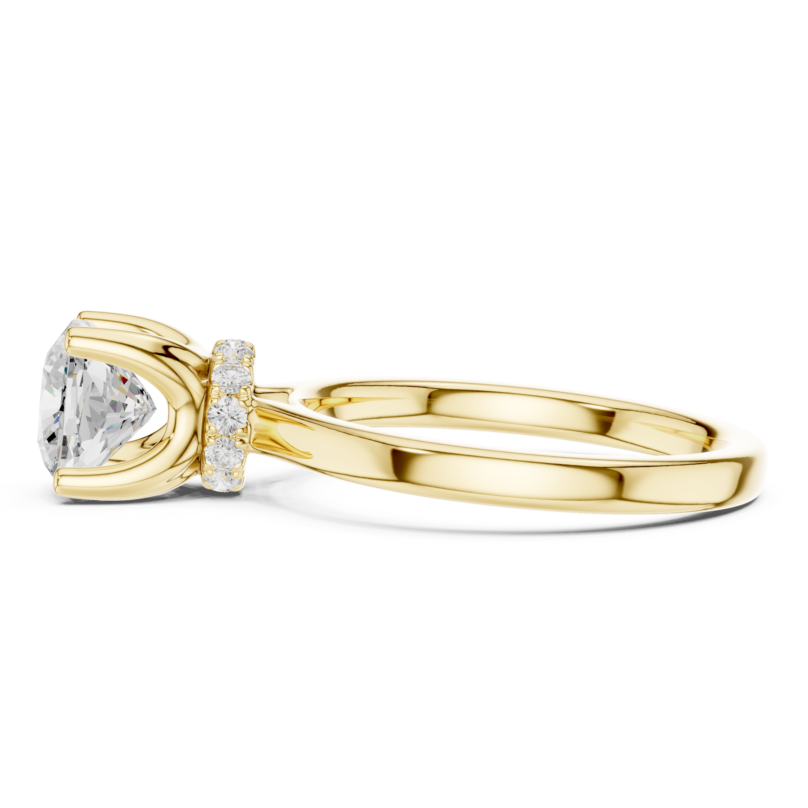Cushion Cut Solitaire Engagement Ring with Hidden Halo and Cathedral Shank