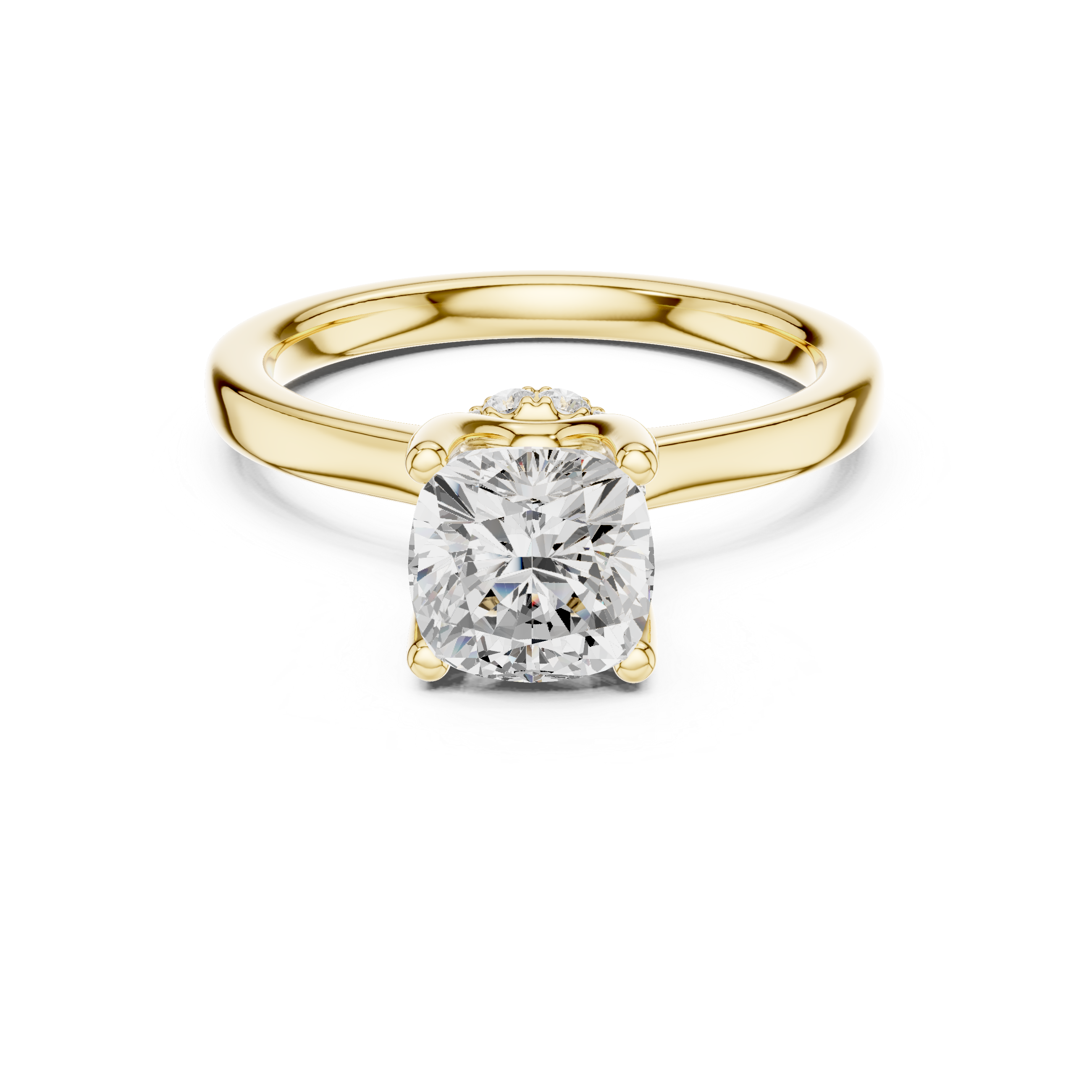 Cushion Cut Solitaire Engagement Ring with Hidden Halo and Cathedral Shank