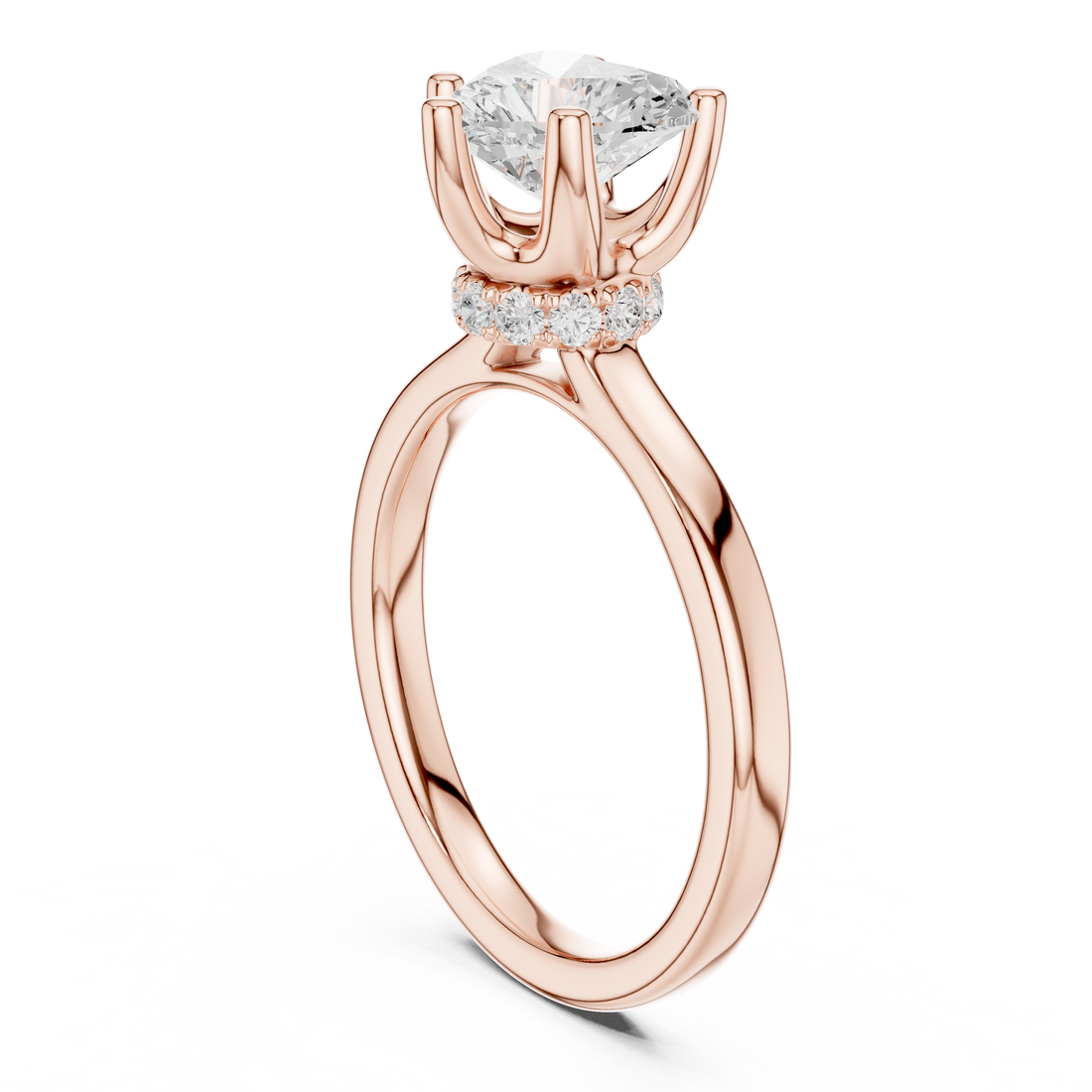 Heart Cut Solitaire Engagement Ring with Hidden Halo and Cathedral Shank