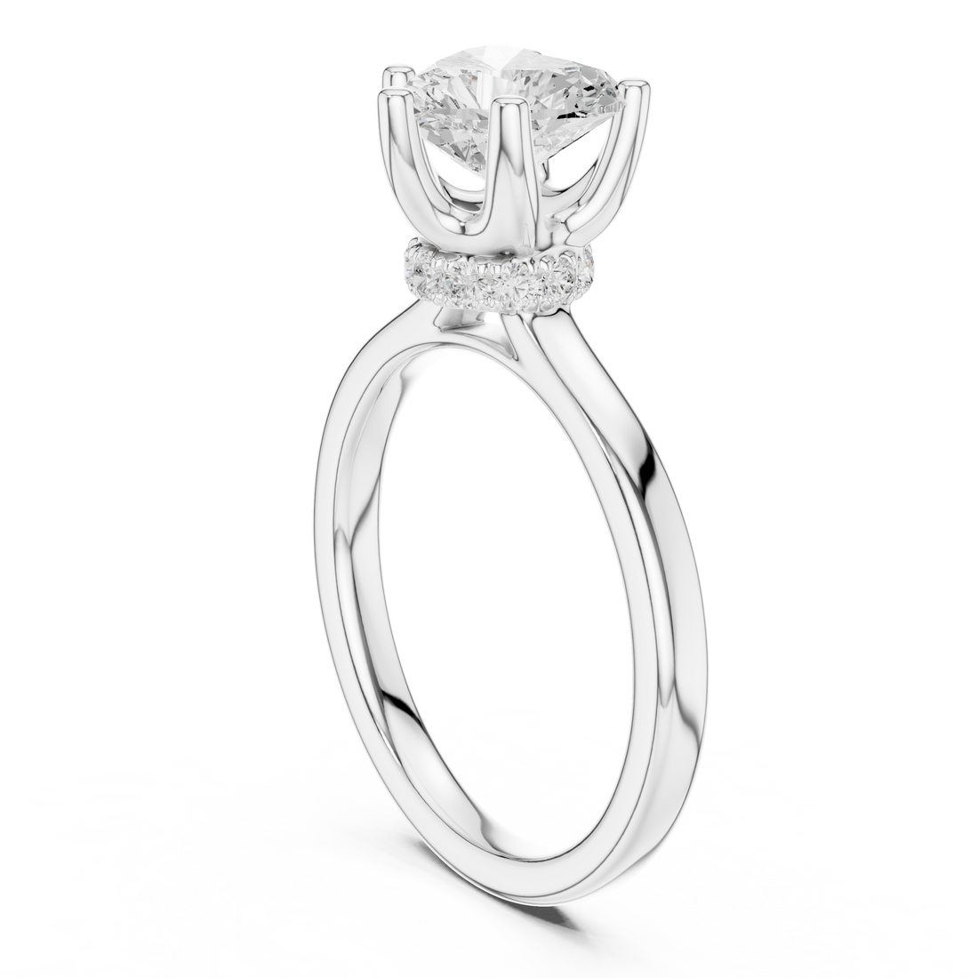 Heart Cut Solitaire Engagement Ring with Hidden Halo and Cathedral Shank