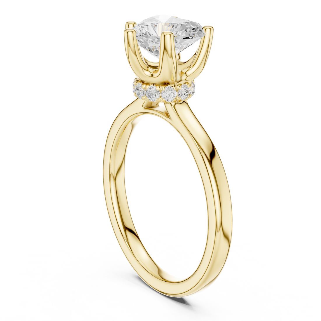 Heart Cut Solitaire Engagement Ring with Hidden Halo and Cathedral Shank