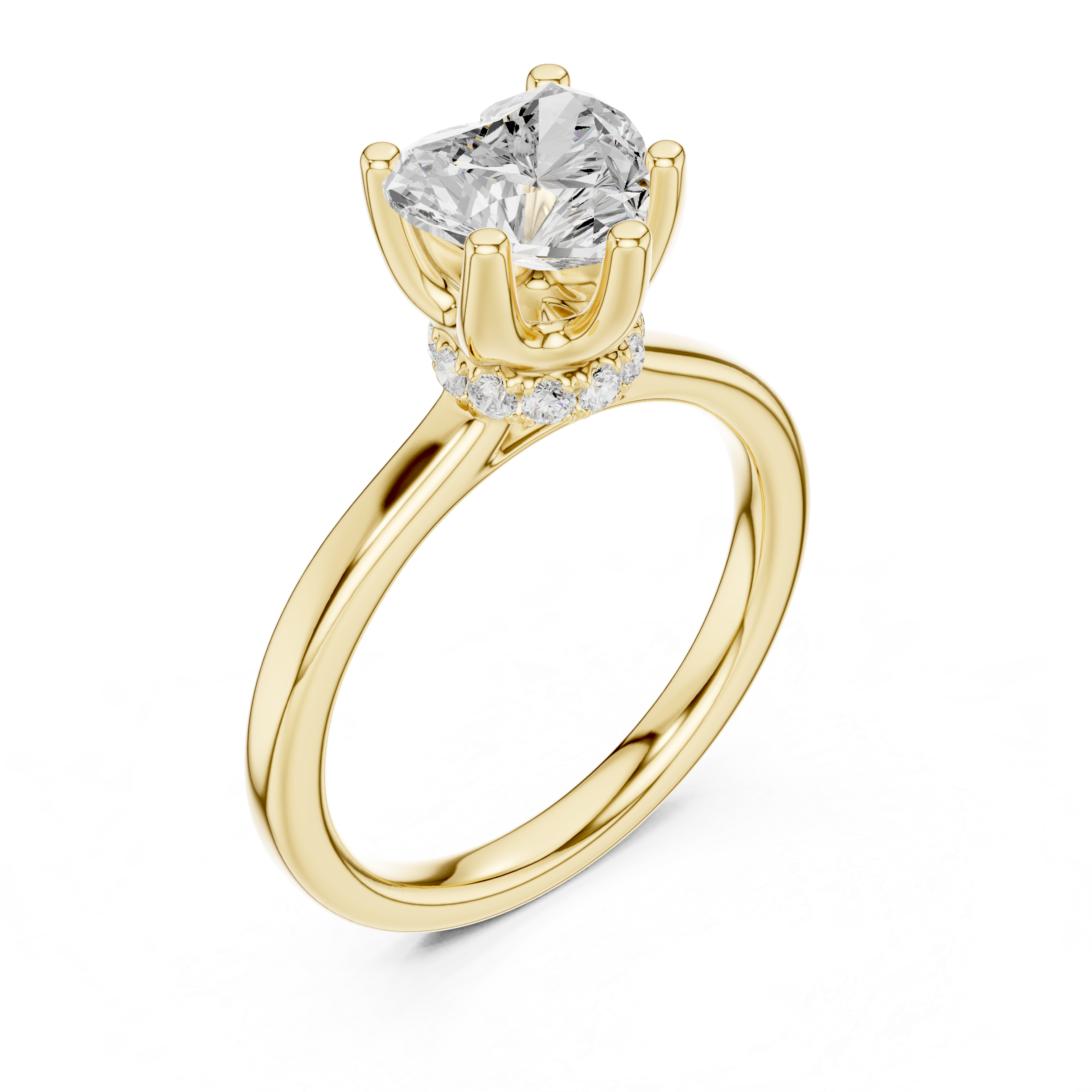 Heart Cut Solitaire Engagement Ring with Hidden Halo and Cathedral Shank