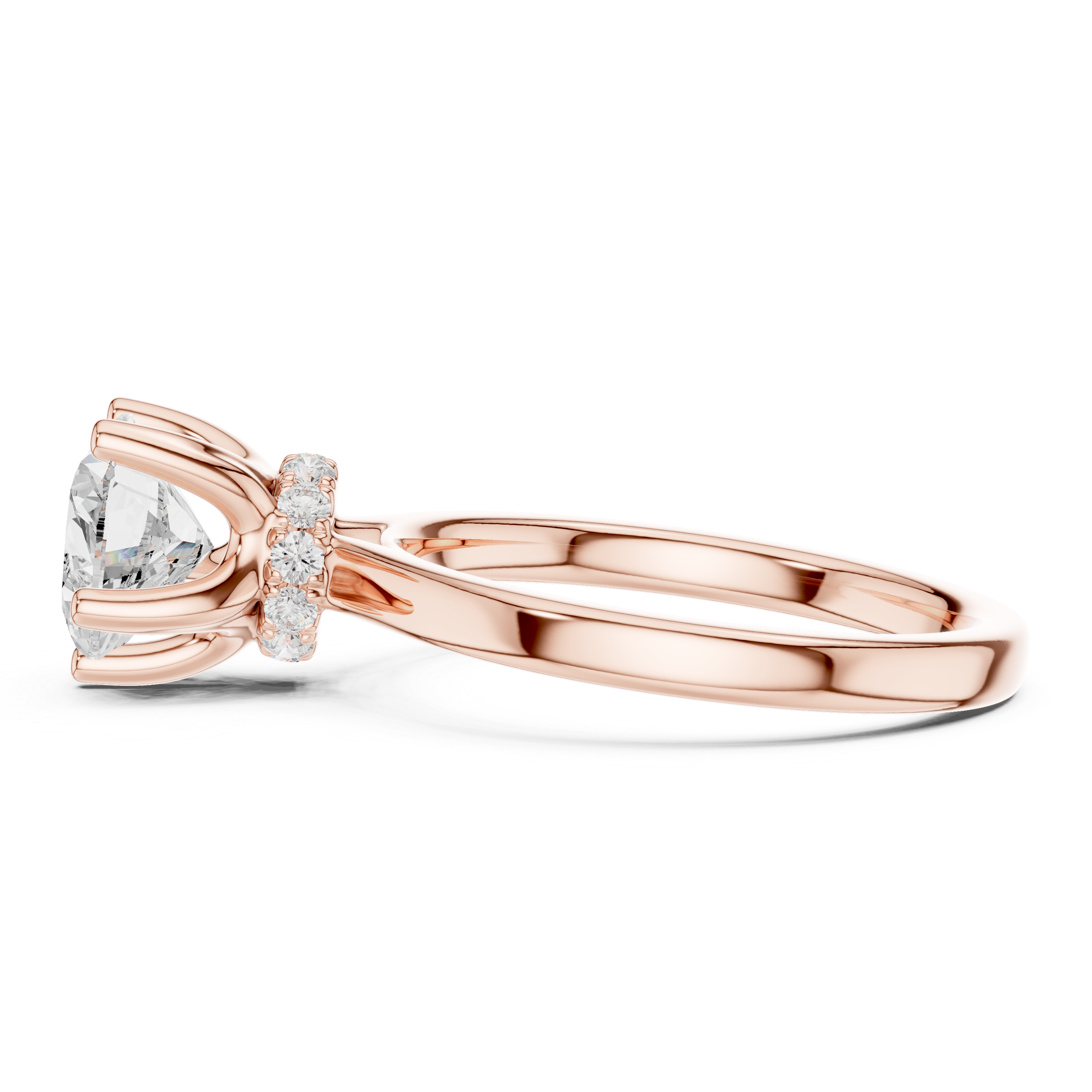 Heart Cut Solitaire Engagement Ring with Hidden Halo and Cathedral Shank