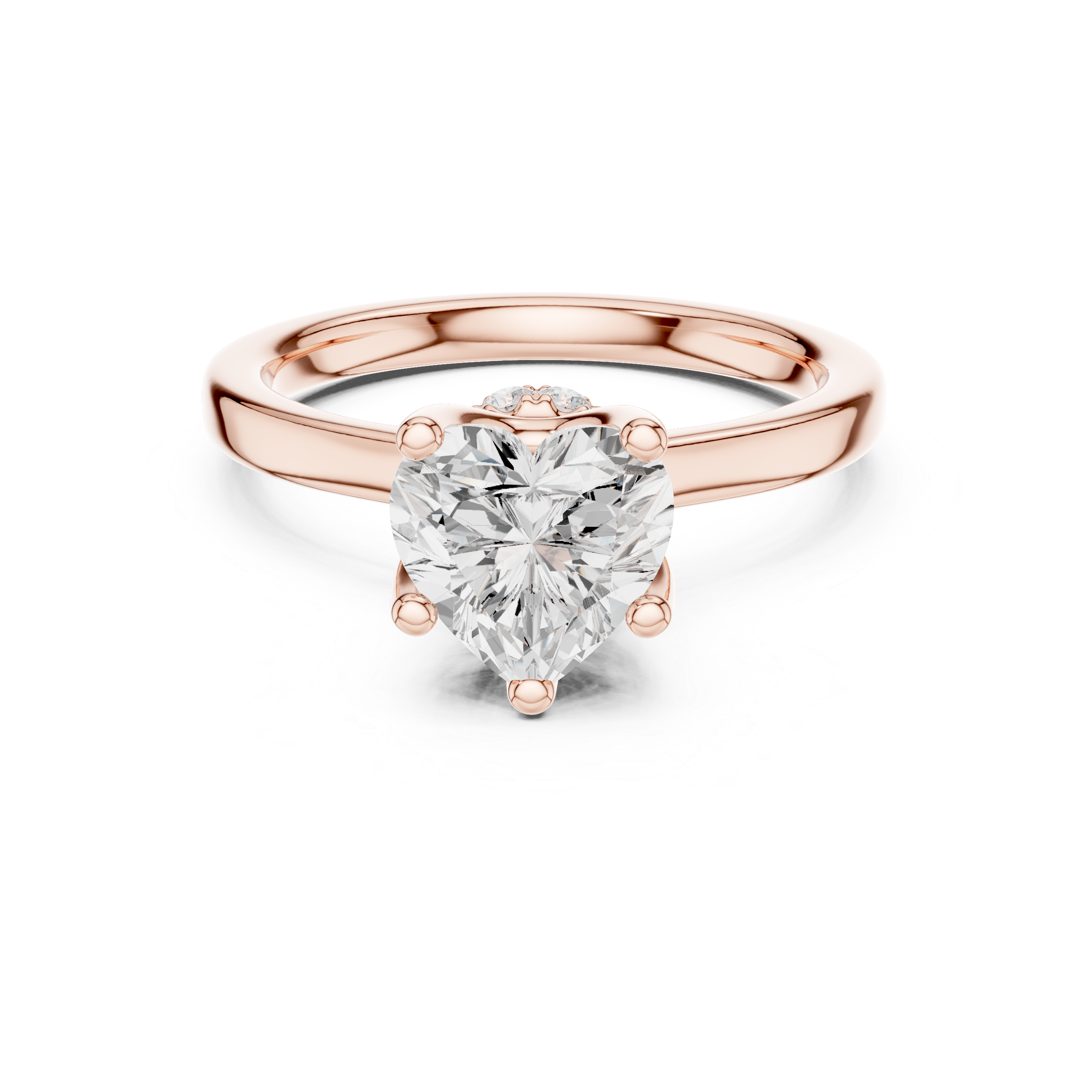 Heart Cut Solitaire Engagement Ring with Hidden Halo and Cathedral Shank