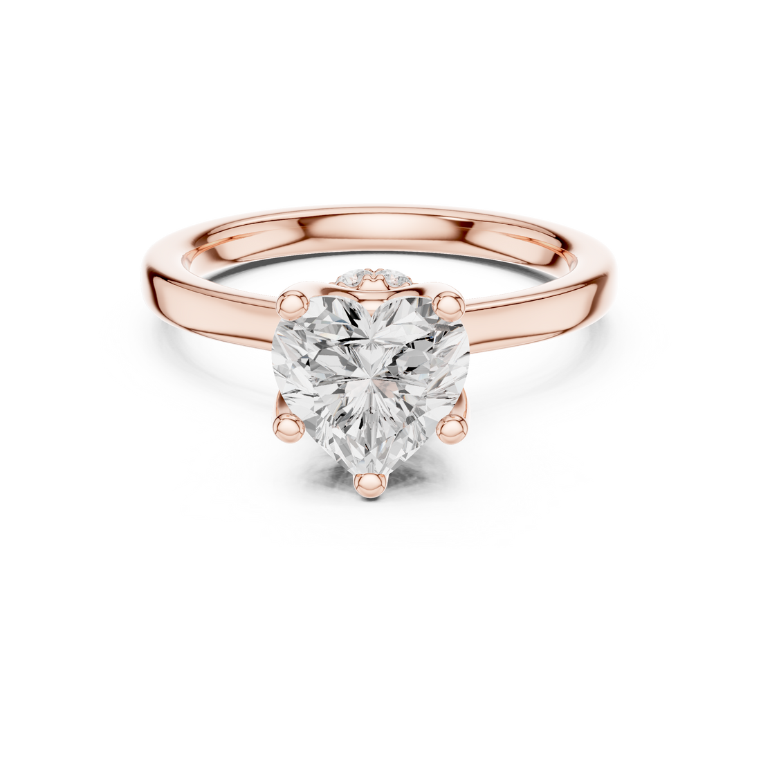 Heart Cut Solitaire Engagement Ring with Hidden Halo and Cathedral Shank