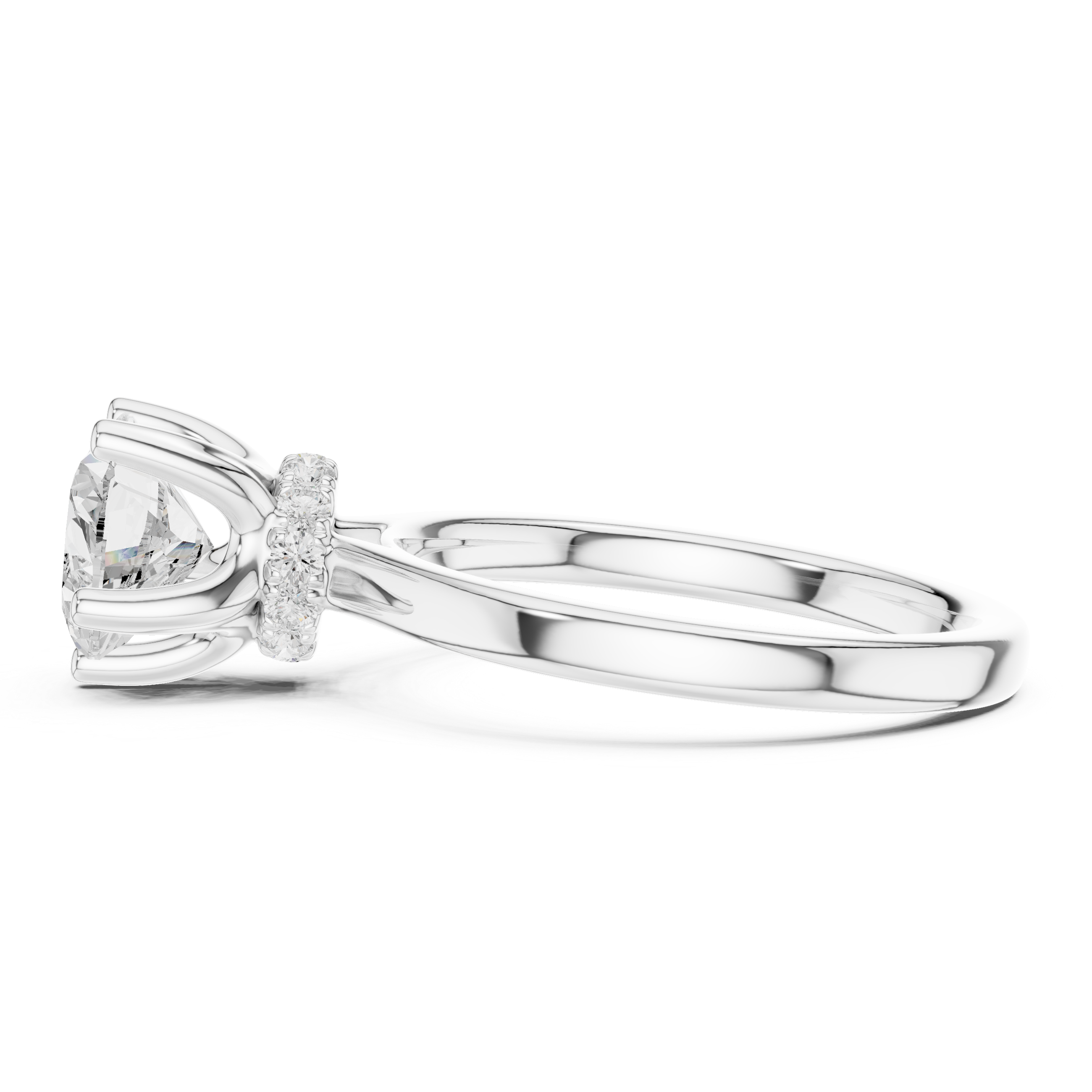 Heart Cut Solitaire Engagement Ring with Hidden Halo and Cathedral Shank