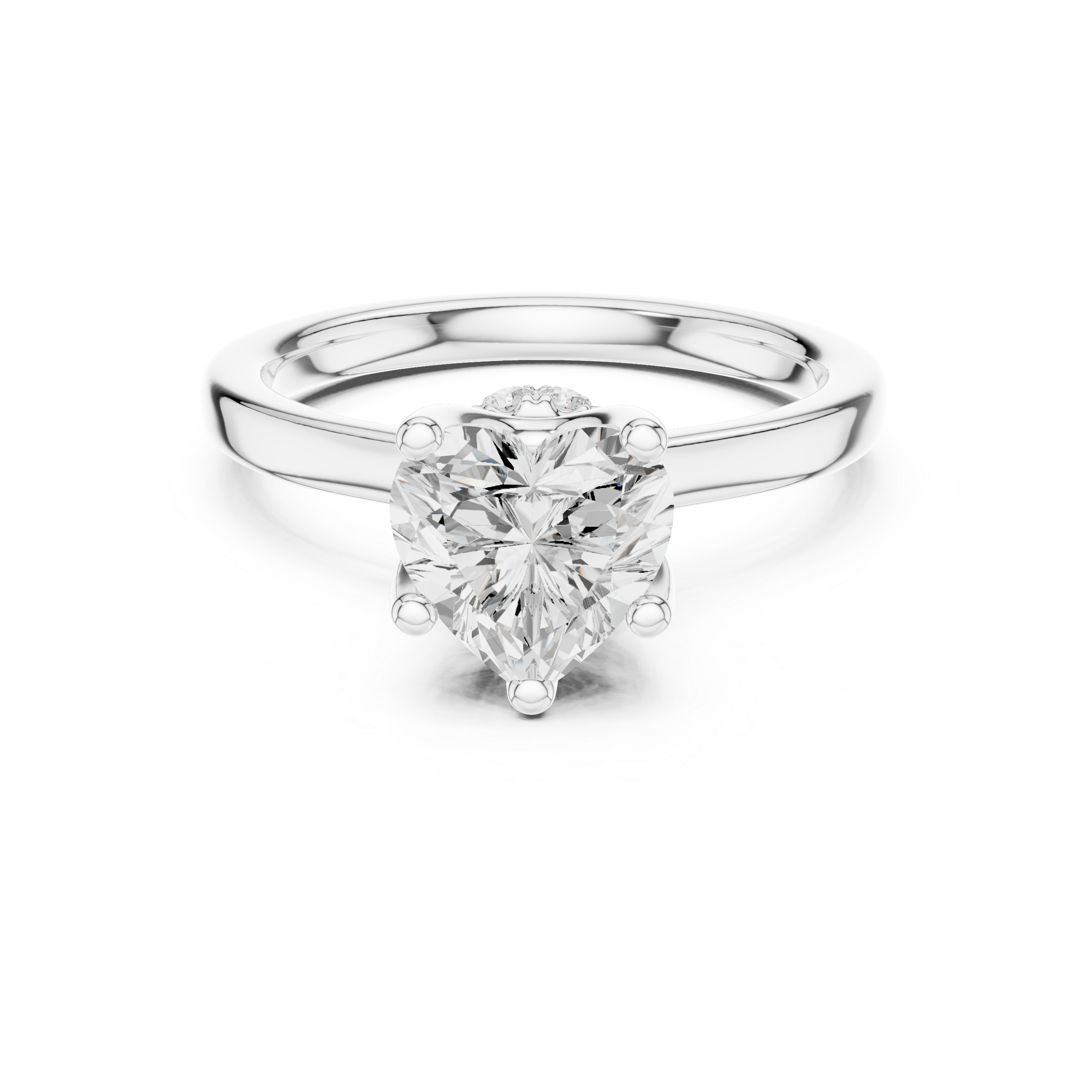 Heart Cut Solitaire Engagement Ring with Hidden Halo and Cathedral Shank
