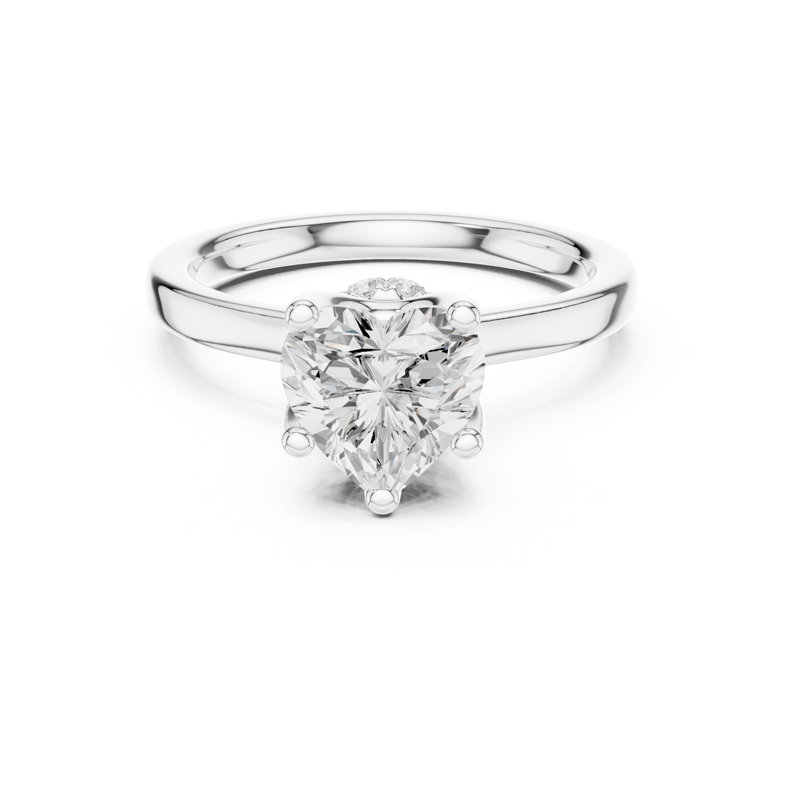 Heart Cut Solitaire Engagement Ring with Hidden Halo and Cathedral Shank