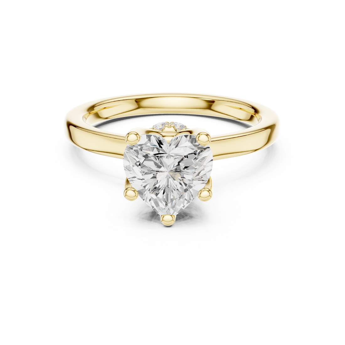 Heart Cut Solitaire Engagement Ring with Hidden Halo and Cathedral Shank