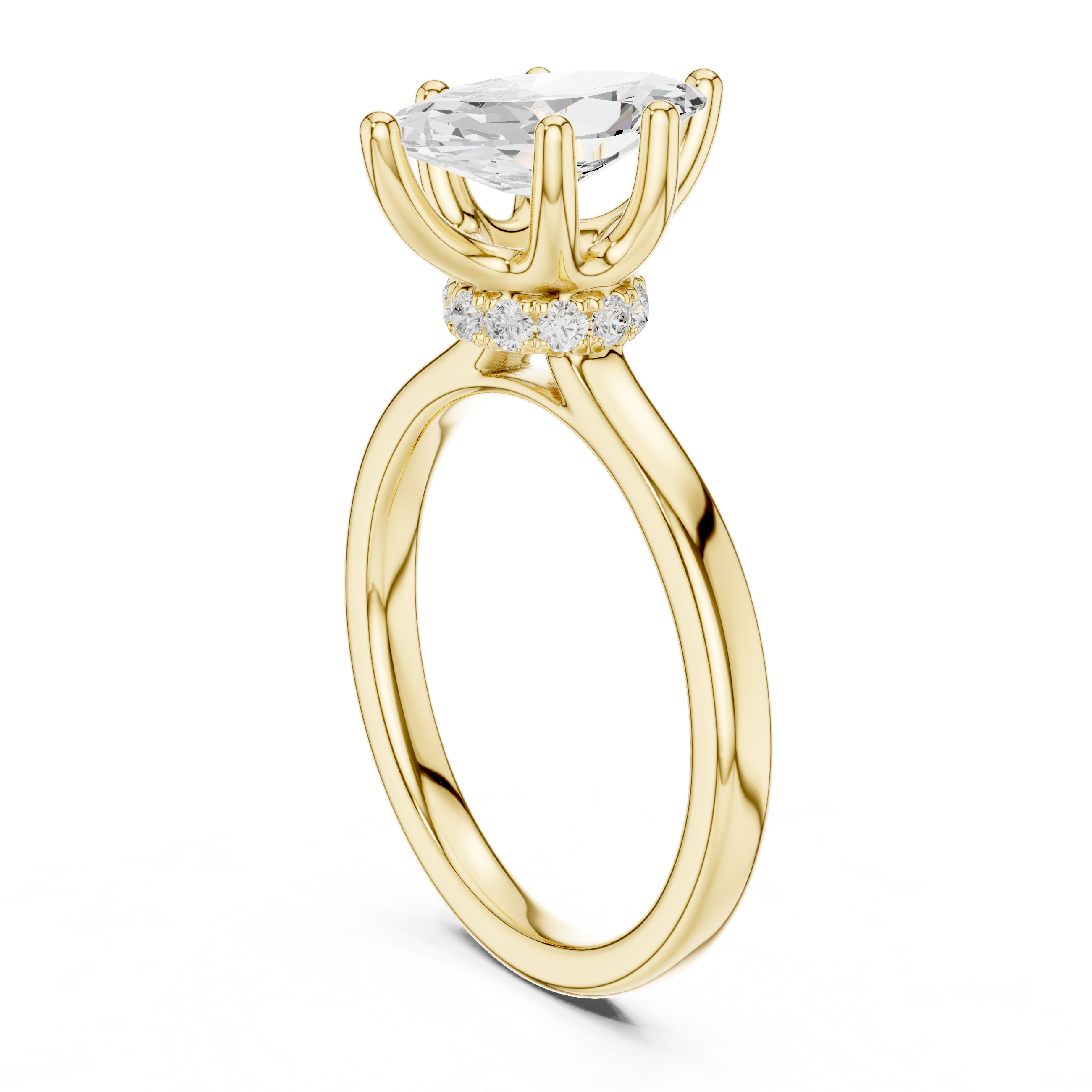 Marquise Cut Solitaire Engagement Ring with Hidden Halo and Cathedral Shank