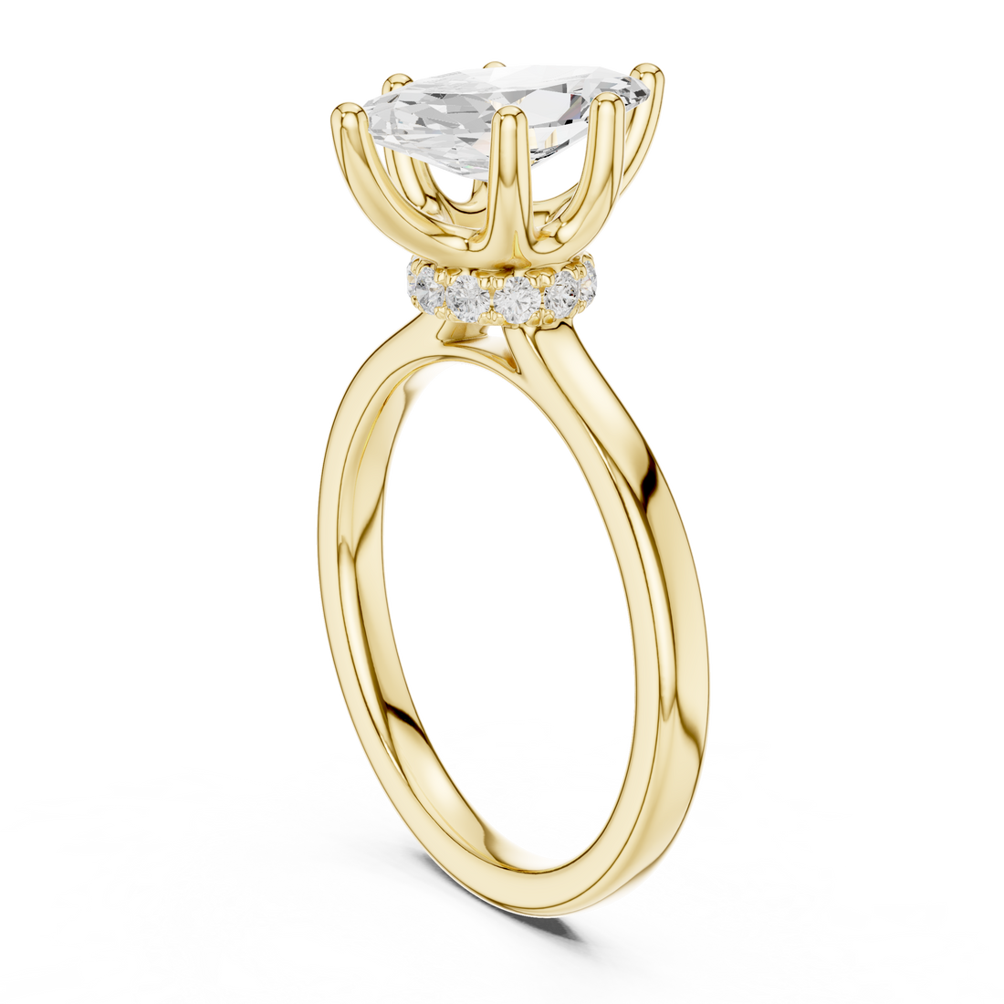 Marquise Cut Solitaire Engagement Ring with Hidden Halo and Cathedral Shank