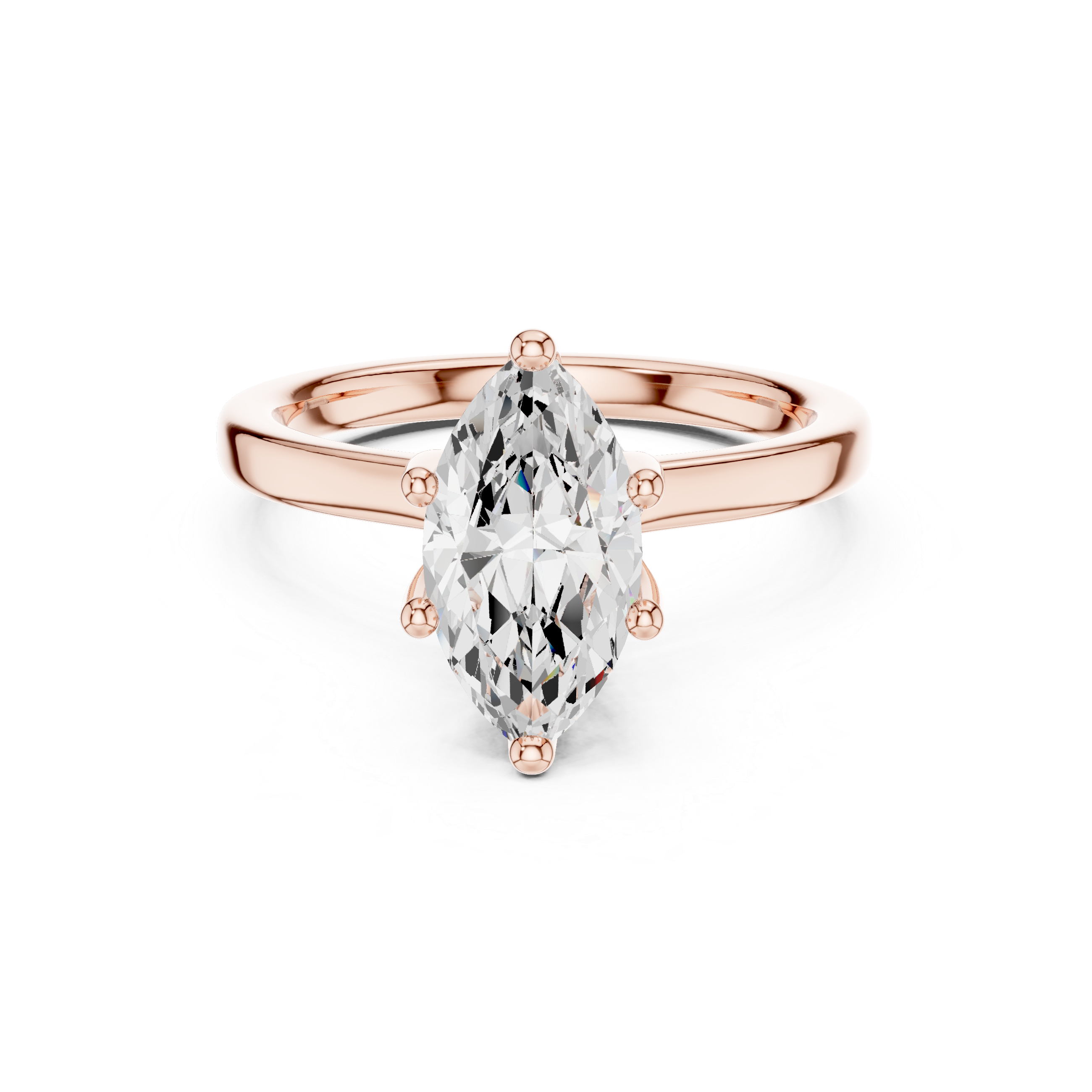 Marquise Cut Solitaire Engagement Ring with Hidden Halo and Cathedral Shank