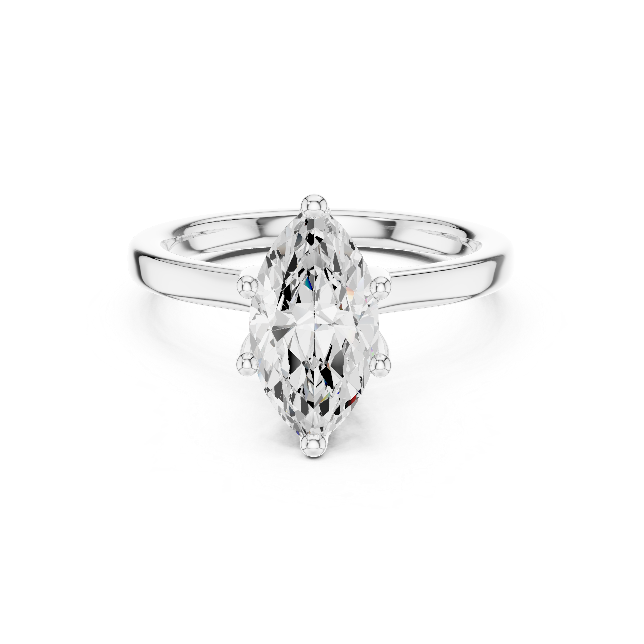 Marquise Cut Solitaire Engagement Ring with Hidden Halo and Cathedral Shank