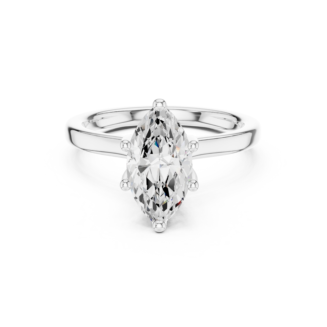 Marquise Cut Solitaire Engagement Ring with Hidden Halo and Cathedral Shank