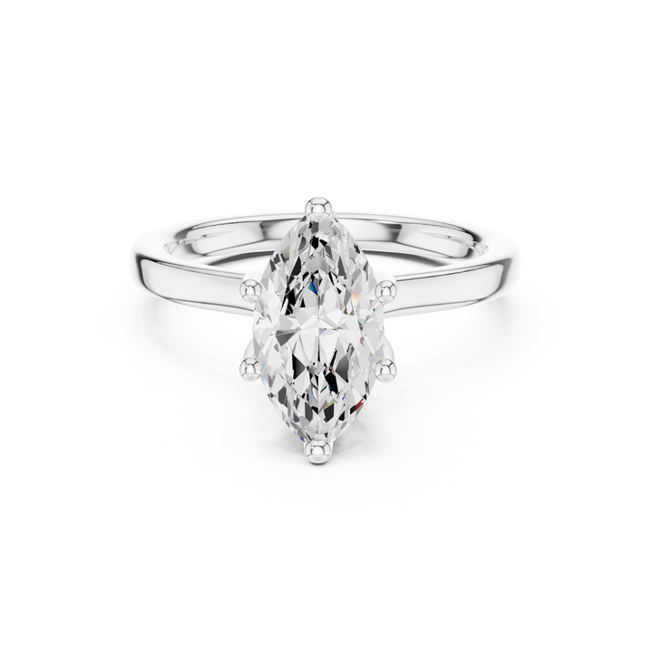 Marquise Cut Solitaire Engagement Ring with Hidden Halo and Cathedral Shank