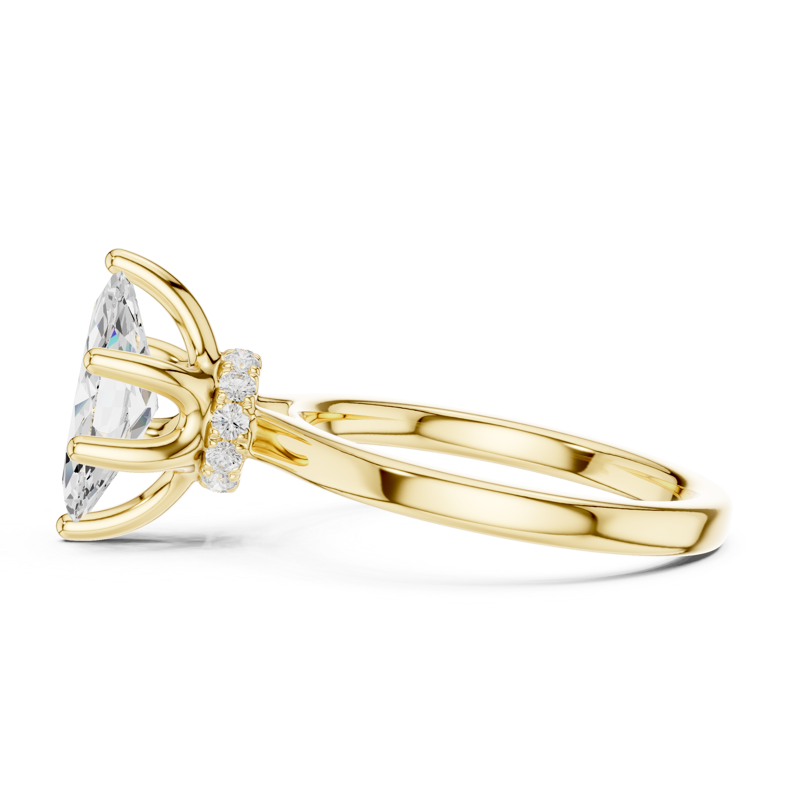 Marquise Cut Solitaire Engagement Ring with Hidden Halo and Cathedral Shank