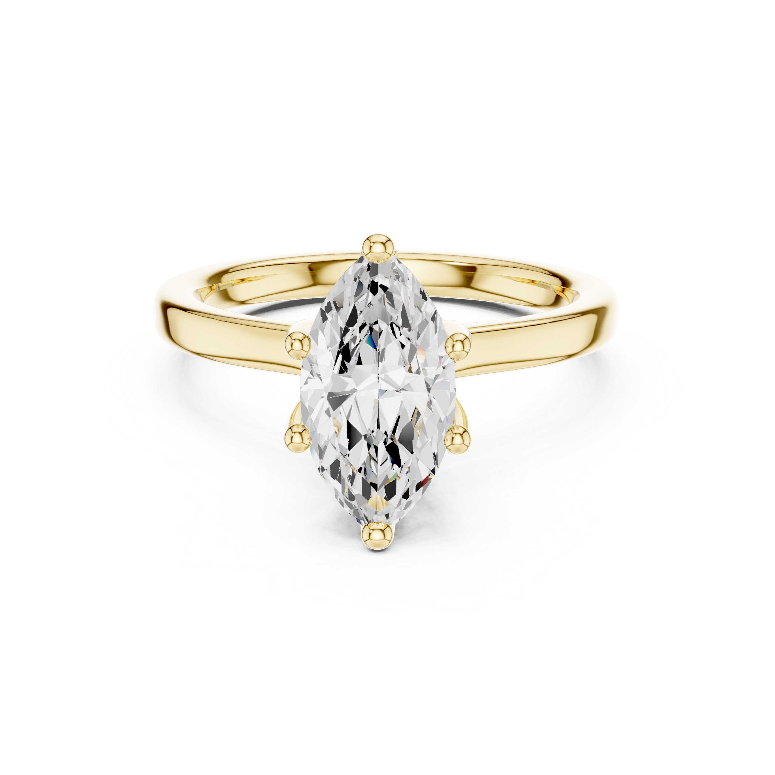Marquise Cut Solitaire Engagement Ring with Hidden Halo and Cathedral Shank