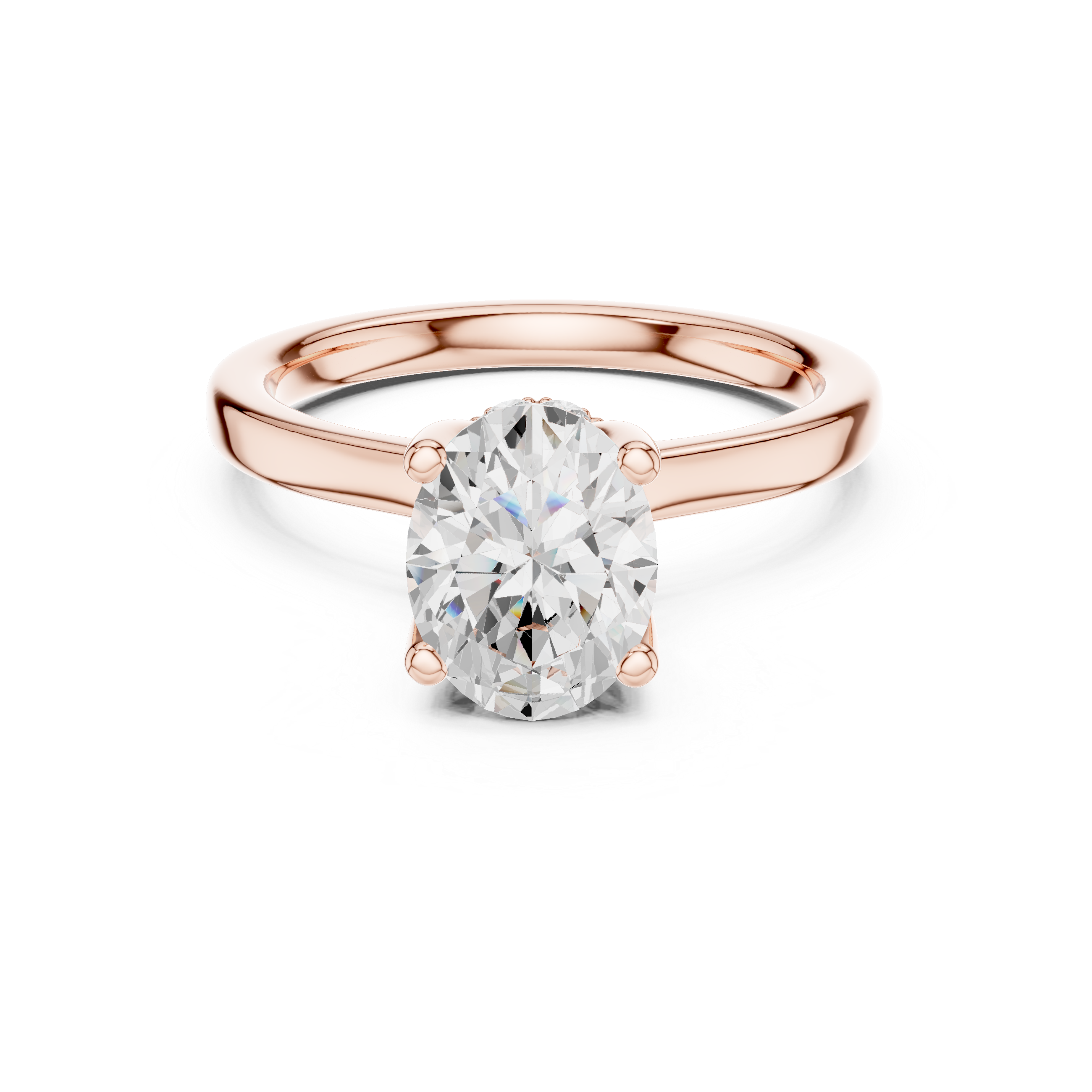 Oval Cut Solitaire Engagement Ring with Hidden Halo and Cathedral Shank
