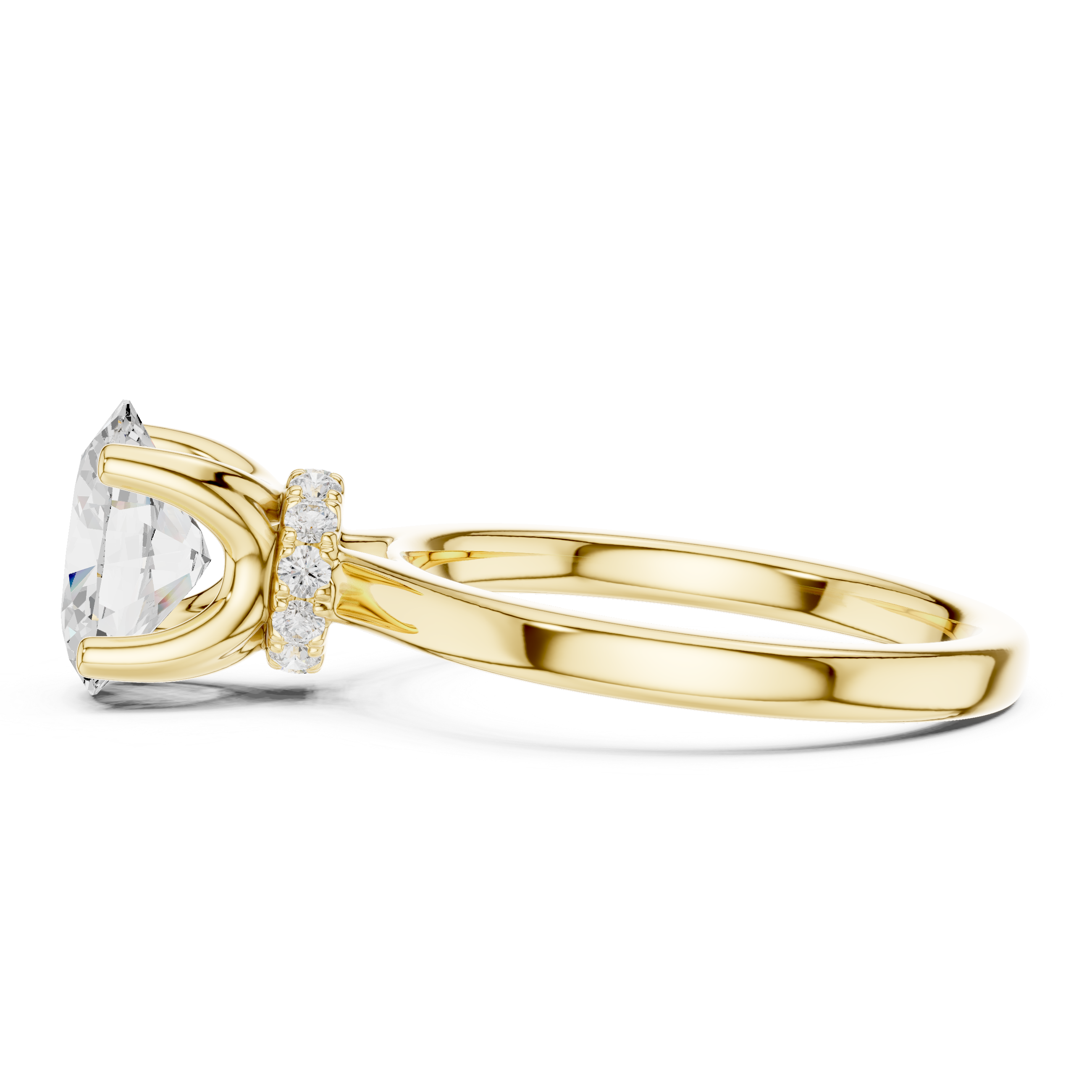 Oval Cut Solitaire Engagement Ring with Hidden Halo and Cathedral Shank