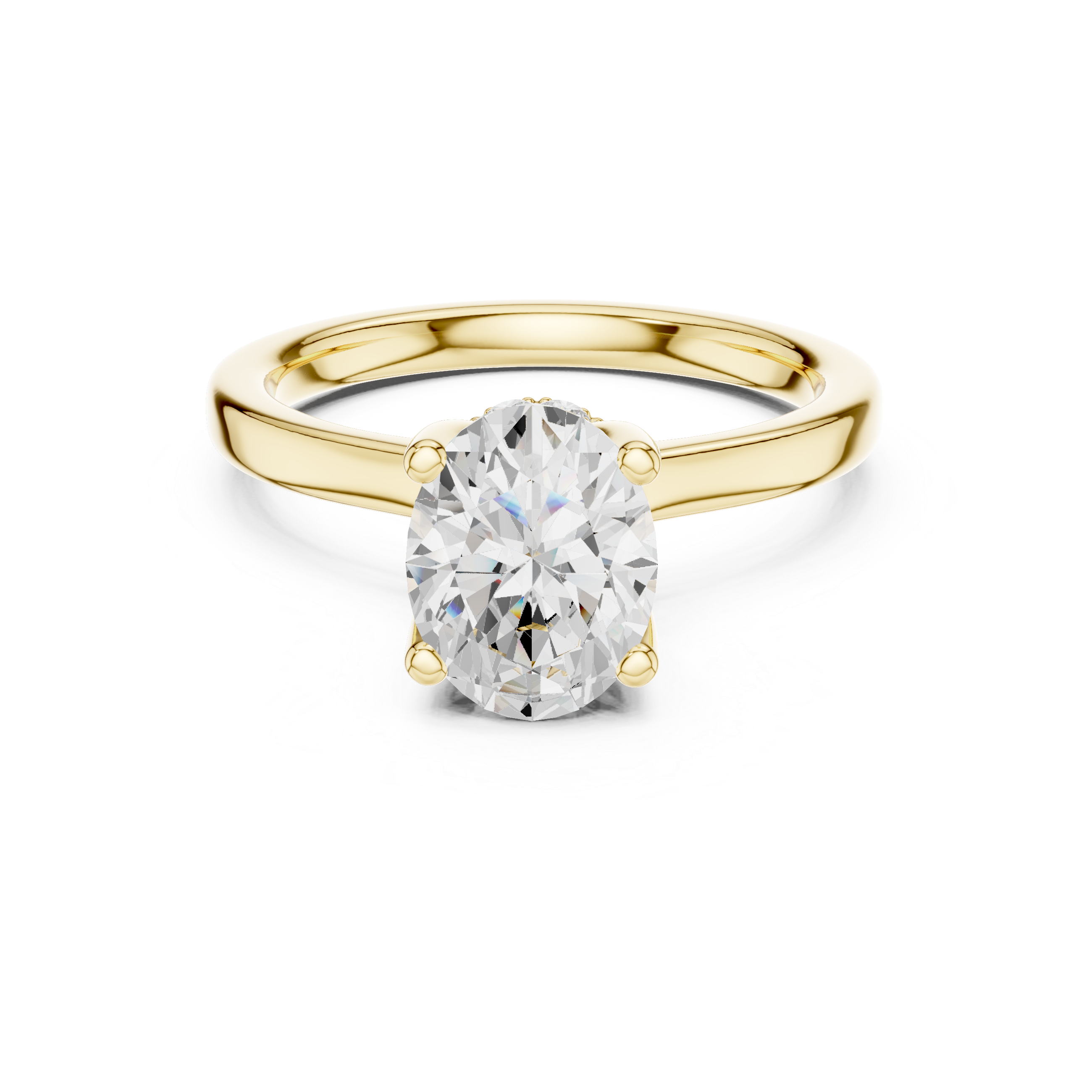 Oval Cut Solitaire Engagement Ring with Hidden Halo and Cathedral Shank