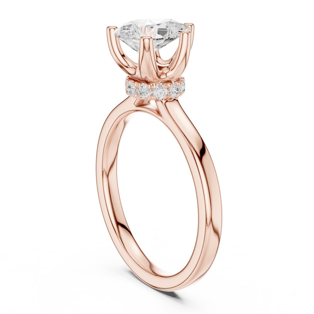 Pear Cut Solitaire Engagement Ring with Hidden Halo and Cathedral Shank