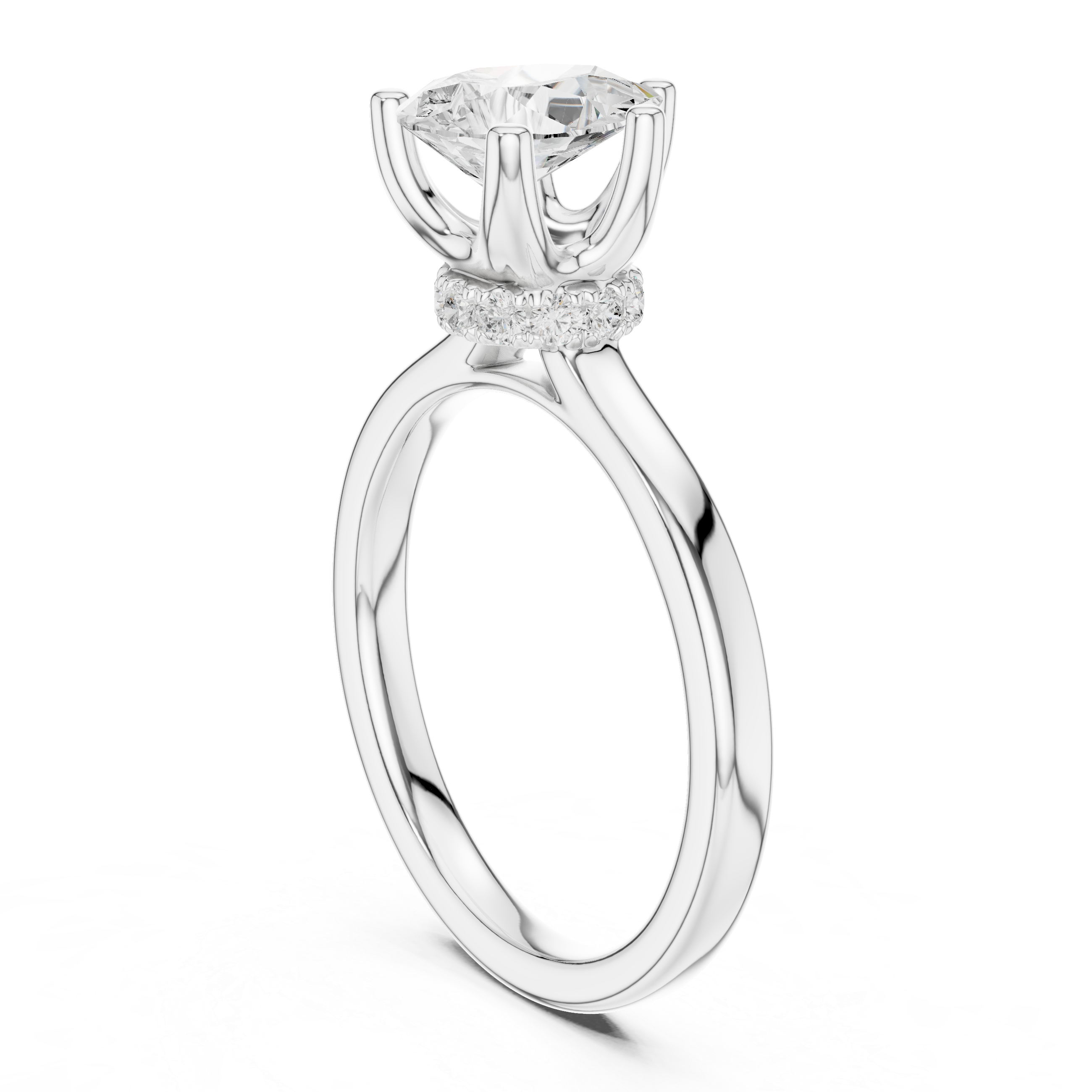 Pear Cut Solitaire Engagement Ring with Hidden Halo and Cathedral Shank