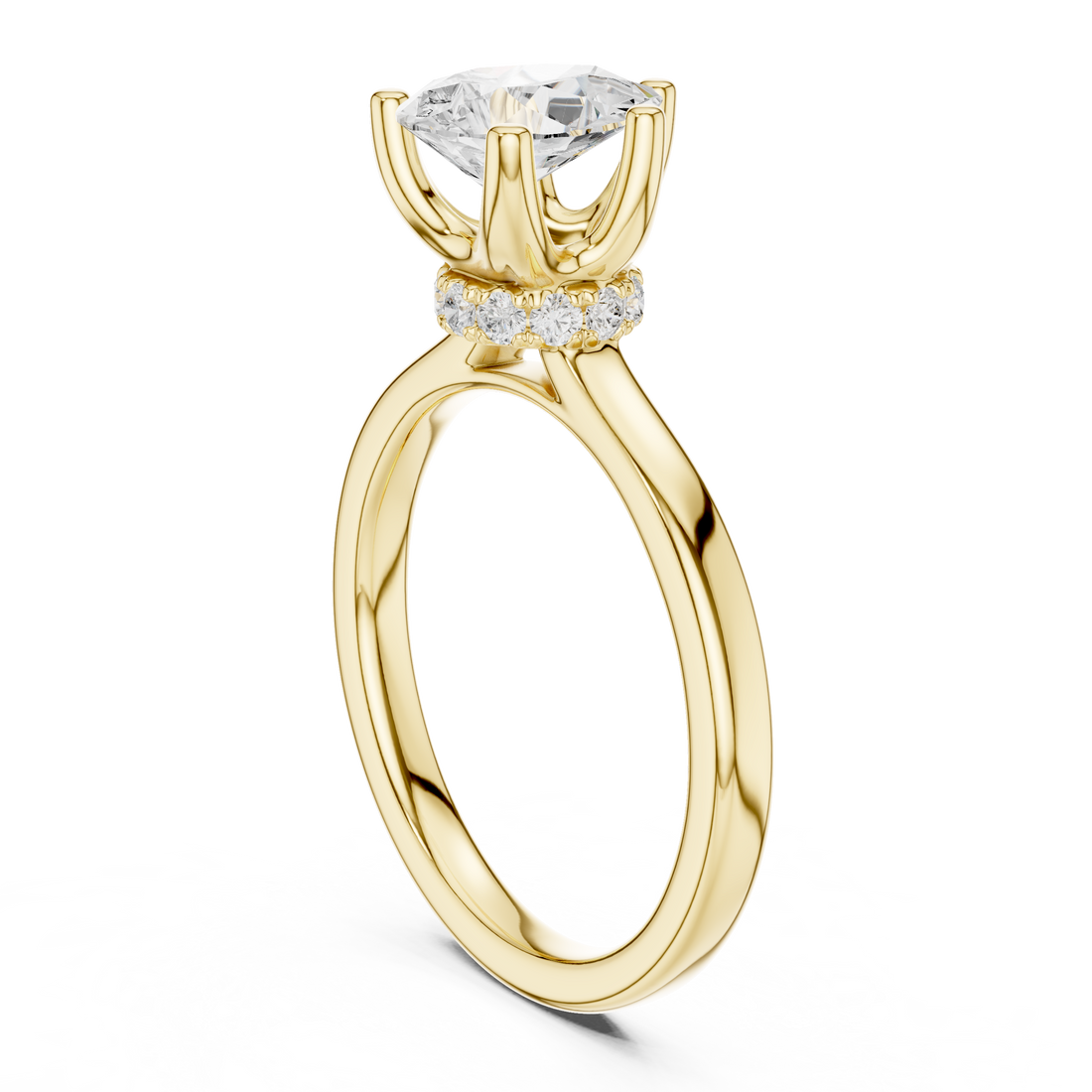 Pear Cut Solitaire Engagement Ring with Hidden Halo and Cathedral Shank