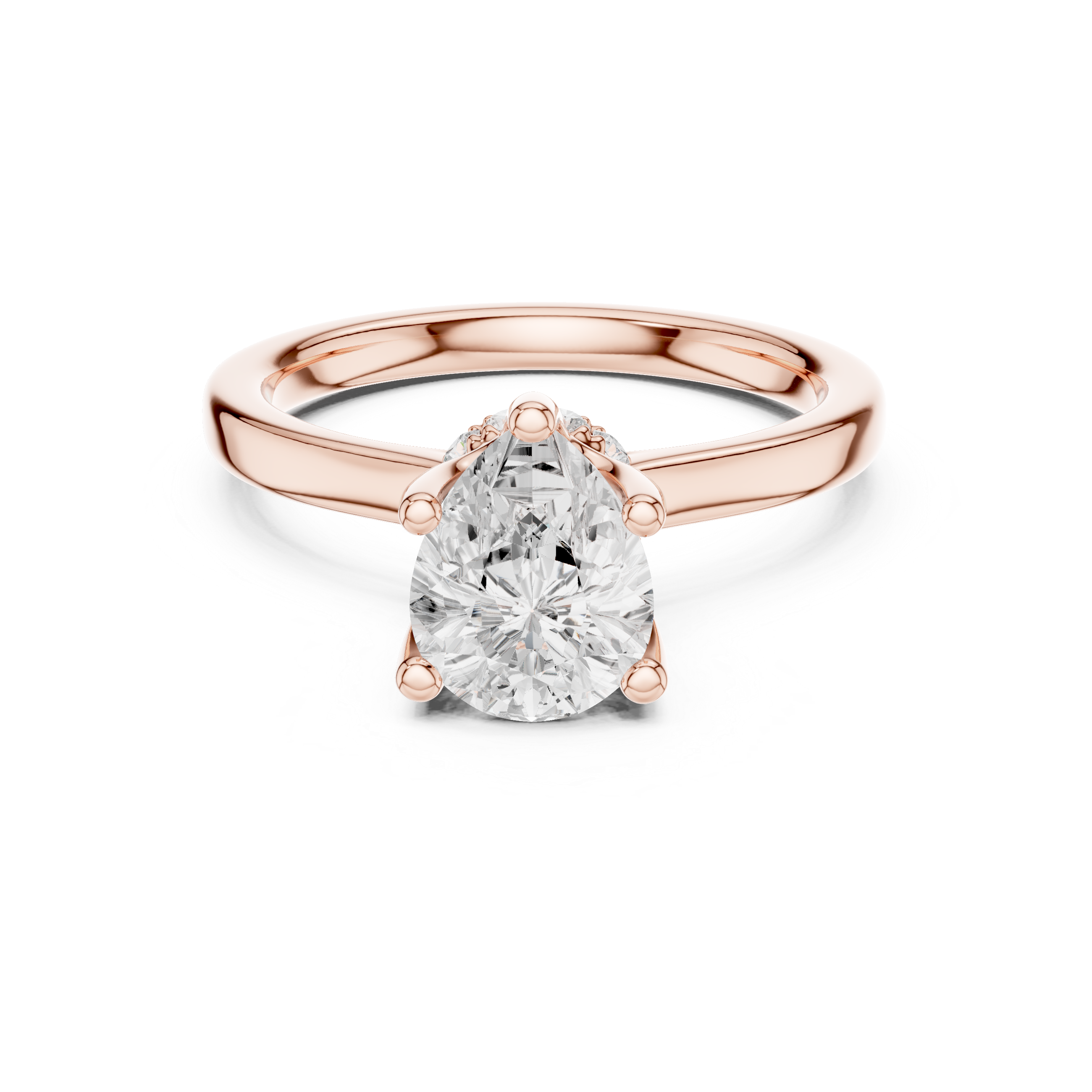 Pear Cut Solitaire Engagement Ring with Hidden Halo and Cathedral Shank
