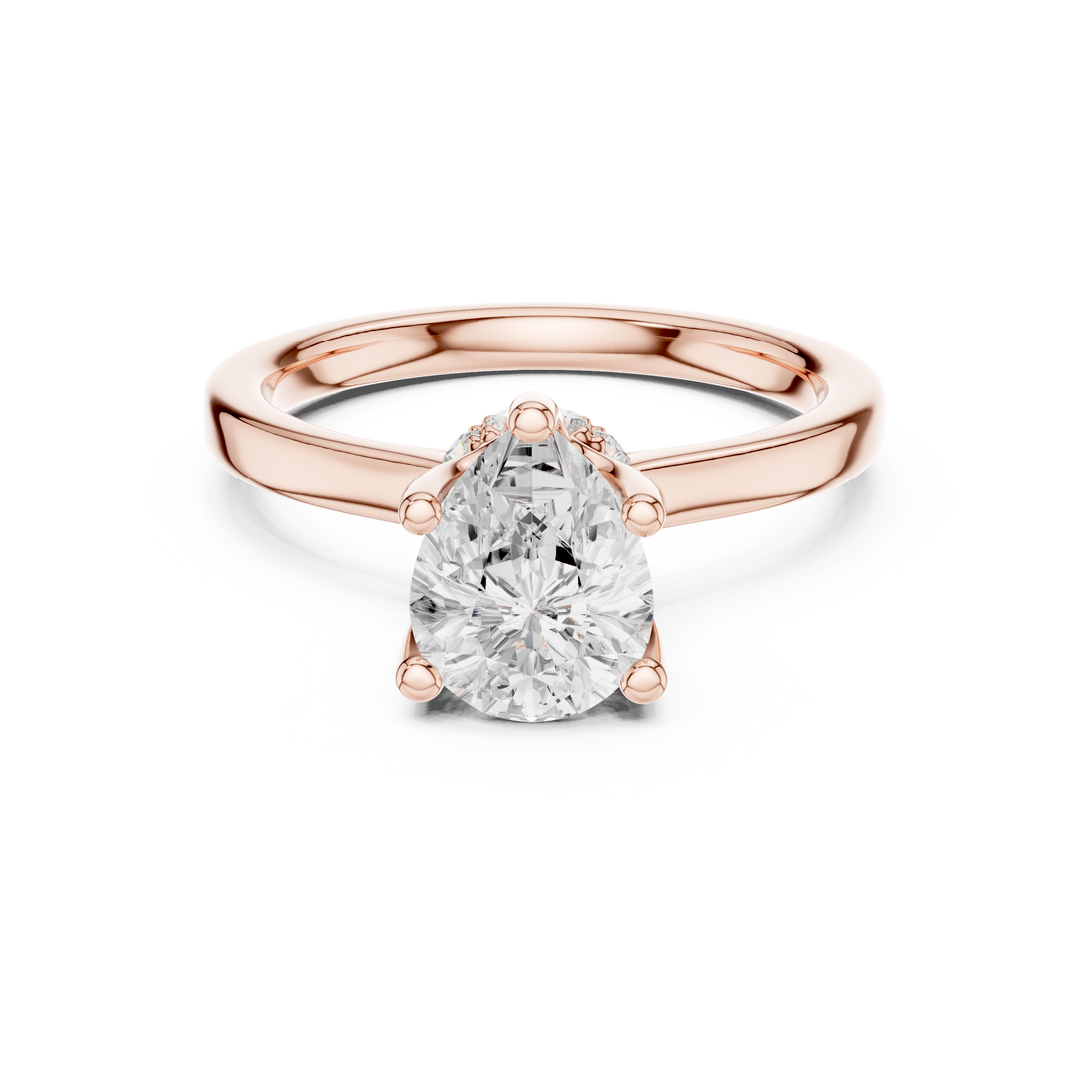 Pear Cut Solitaire Engagement Ring with Hidden Halo and Cathedral Shank