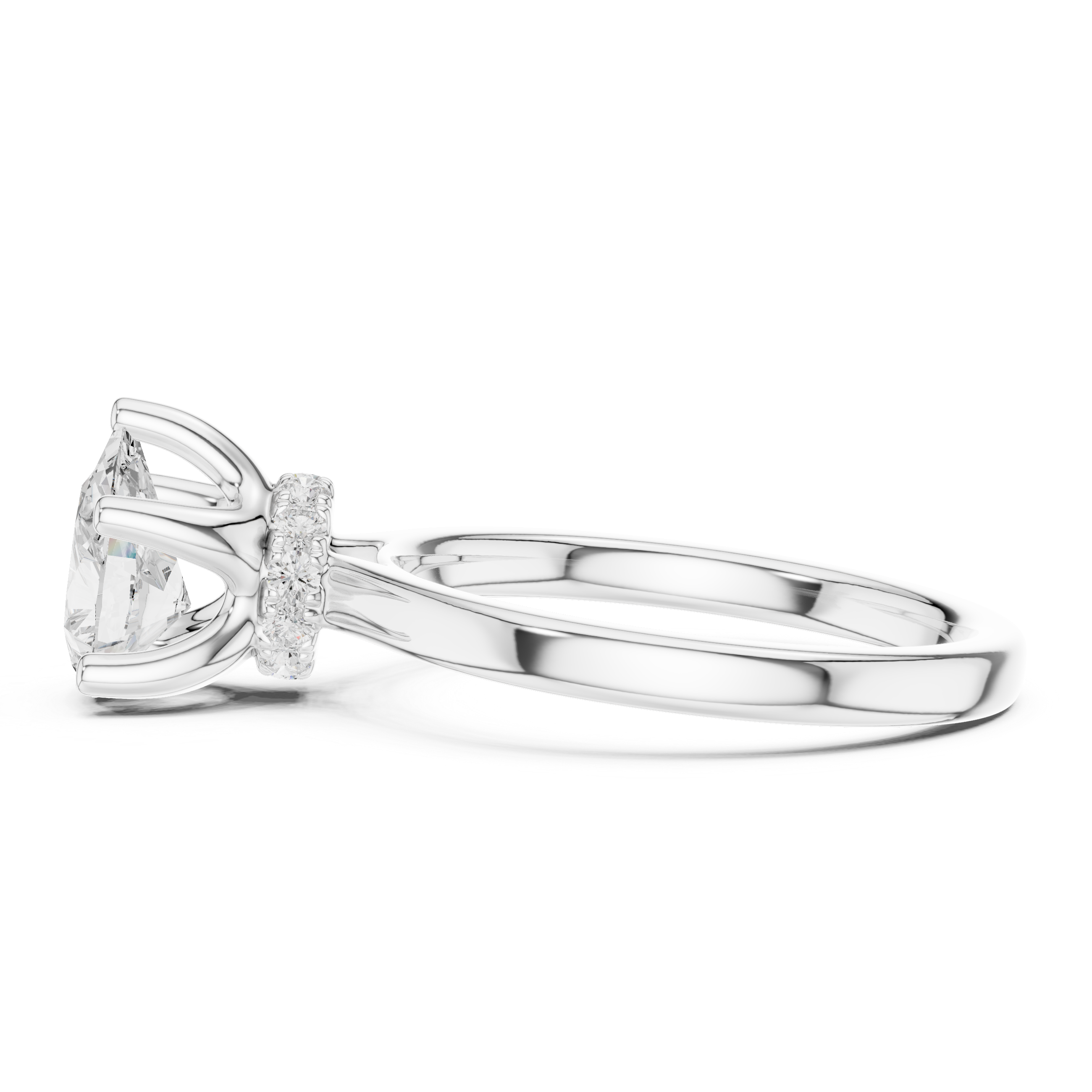 Pear Cut Solitaire Engagement Ring with Hidden Halo and Cathedral Shank