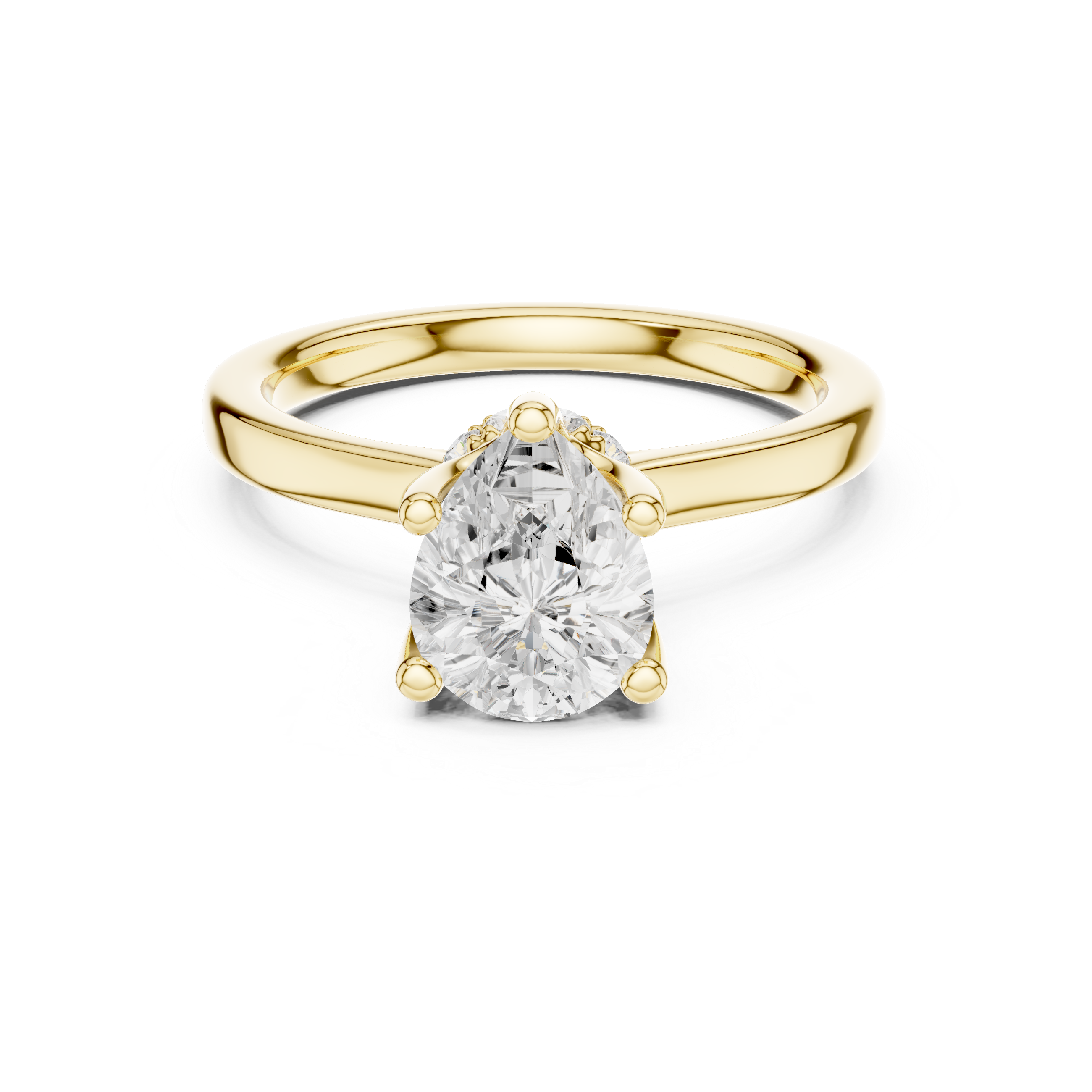 Pear Cut Solitaire Engagement Ring with Hidden Halo and Cathedral Shank