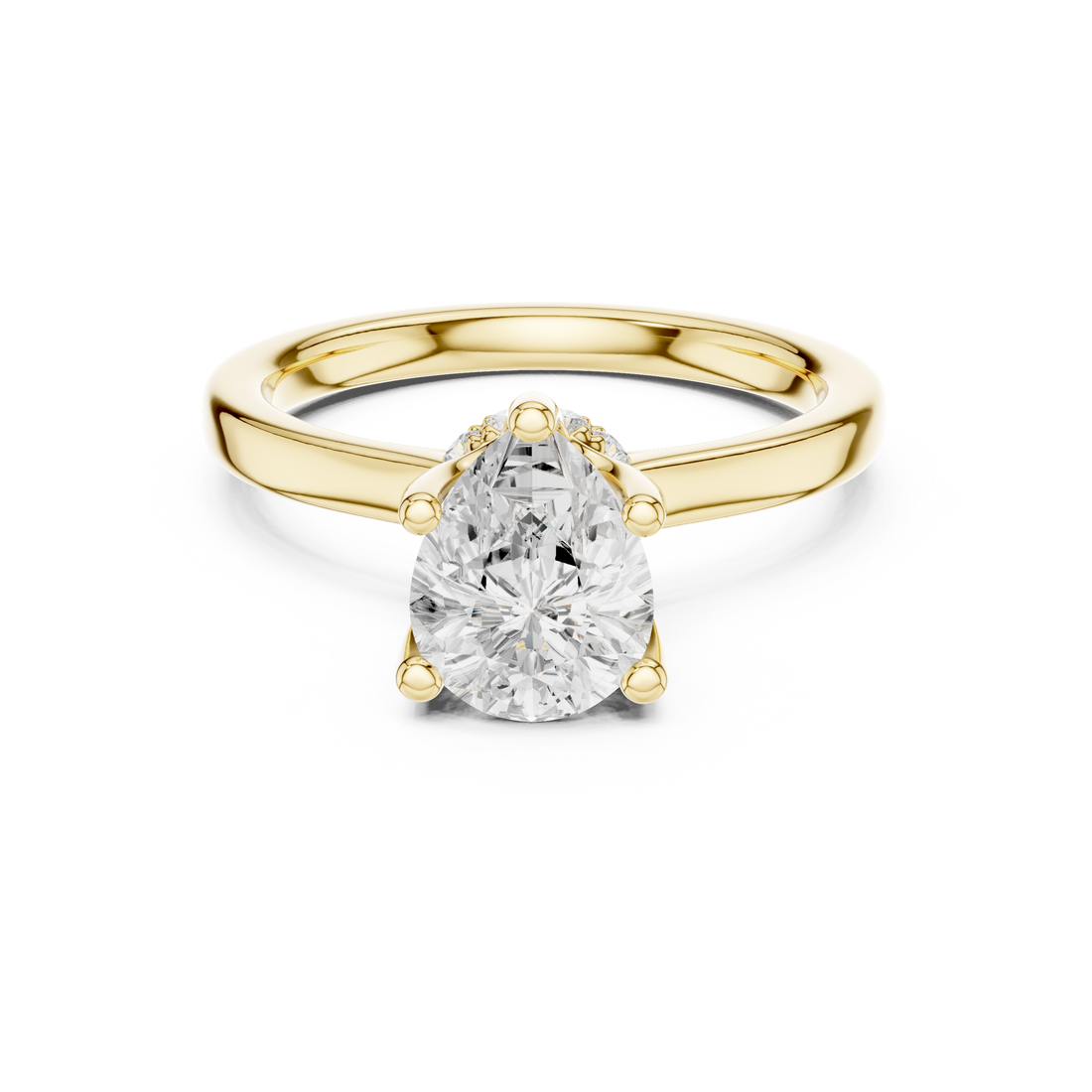 Pear Cut Solitaire Engagement Ring with Hidden Halo and Cathedral Shank