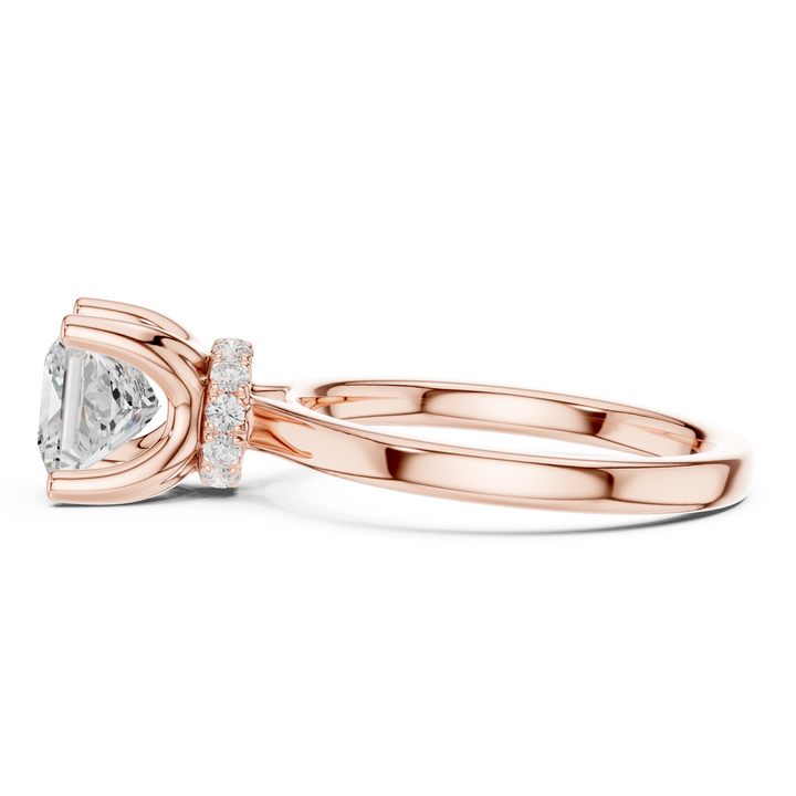 Princess Cut Solitaire Engagement Ring with Hidden Halo and Cathedral Shank