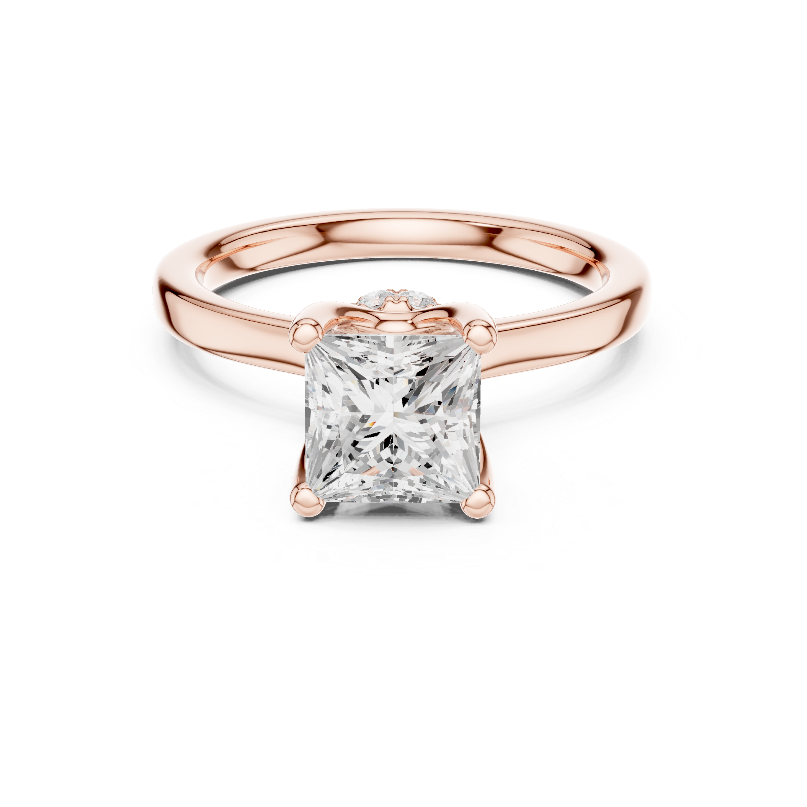 Princess Cut Solitaire Engagement Ring with Hidden Halo and Cathedral Shank