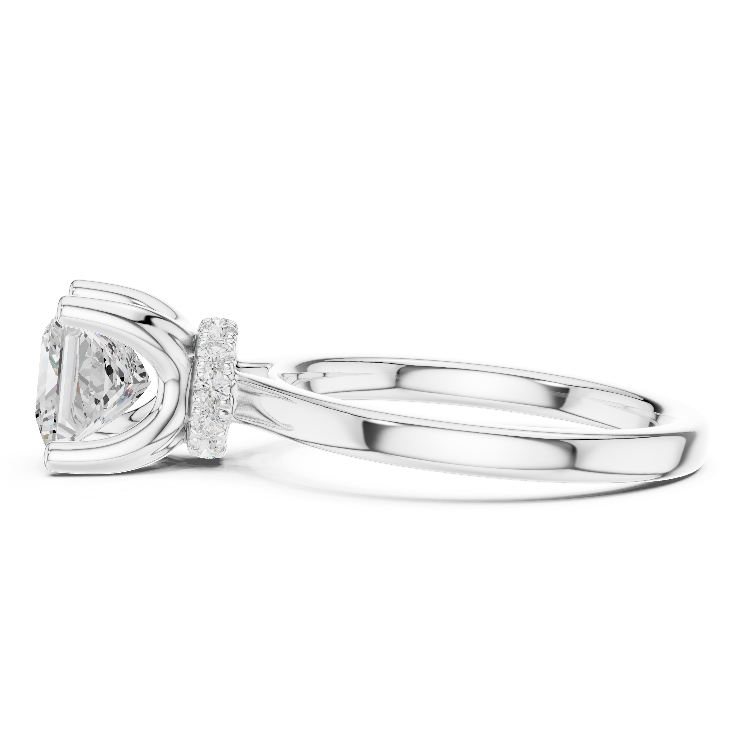 Princess Cut Solitaire Engagement Ring with Hidden Halo and Cathedral Shank