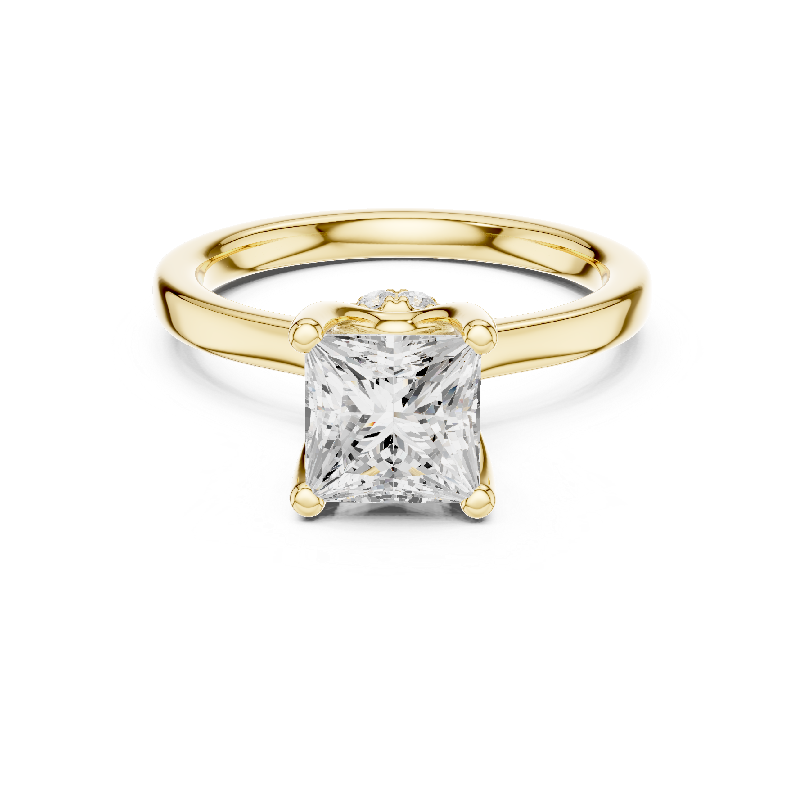 Princess Cut Solitaire Engagement Ring with Hidden Halo and Cathedral Shank