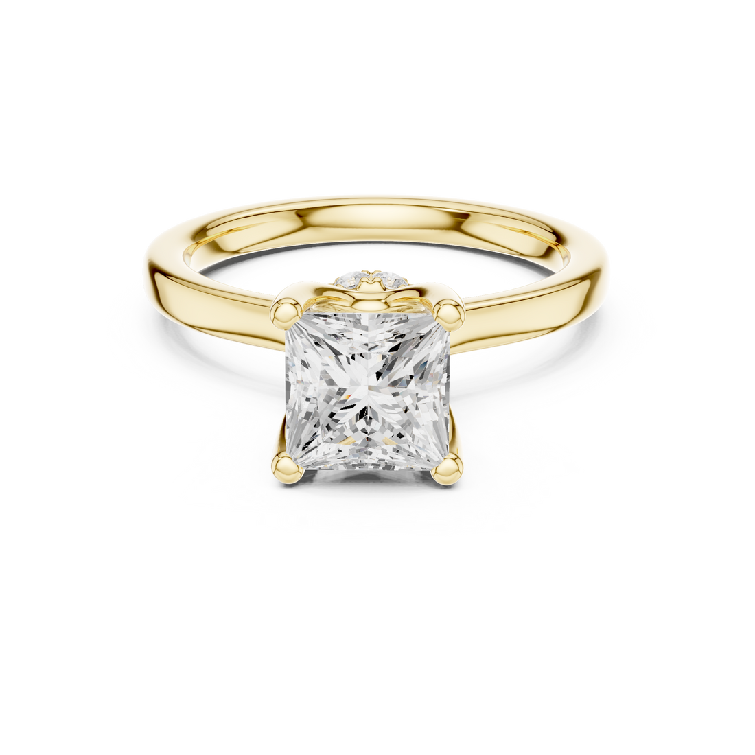 Princess Cut Solitaire Engagement Ring with Hidden Halo and Cathedral Shank