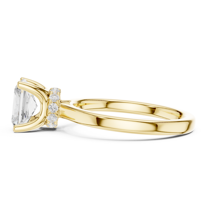 Radiant Cut Solitaire Engagement Ring with Hidden Halo and Cathedral Shank