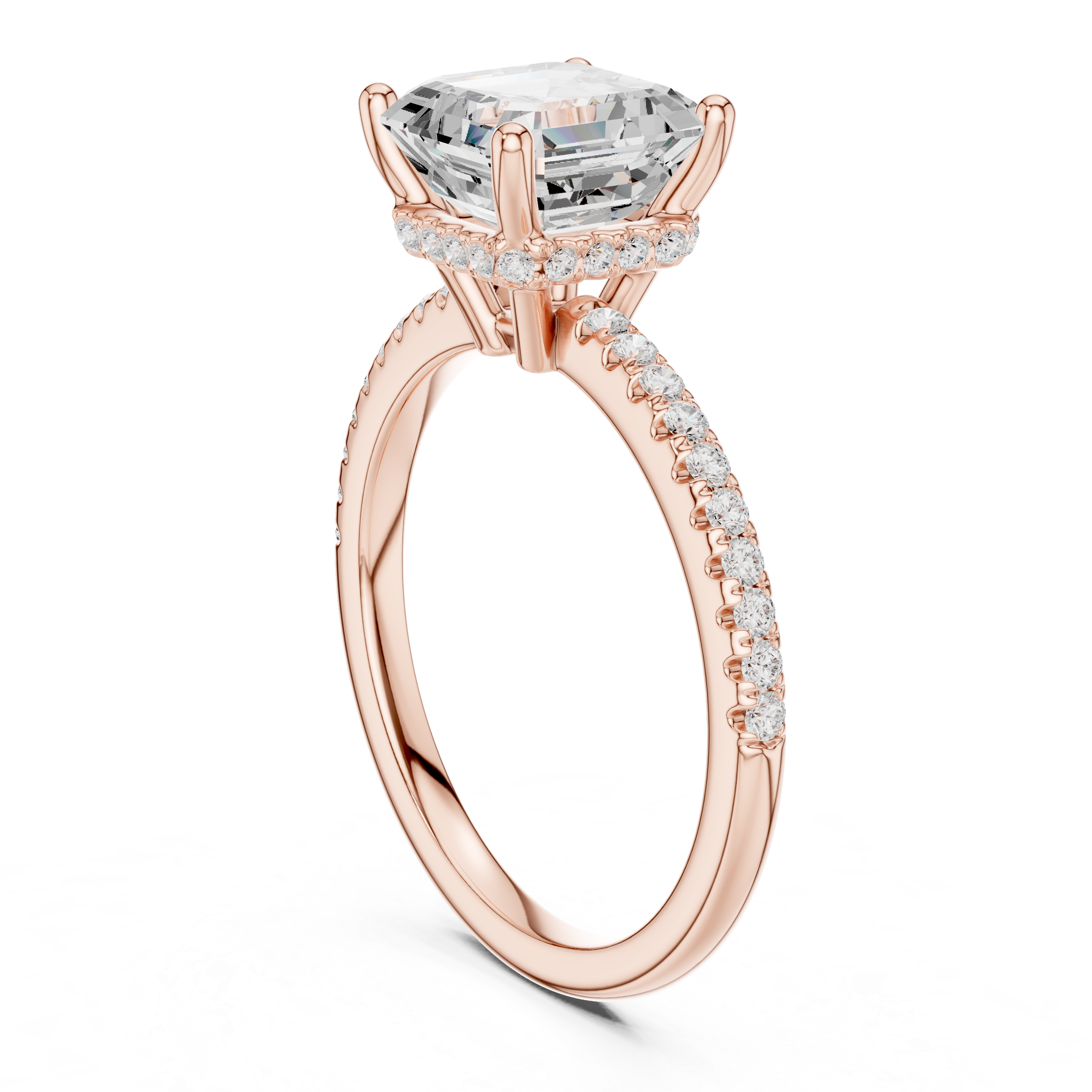 Asscher Cut Hidden Halo Cathedral Pavé Engagement Ring